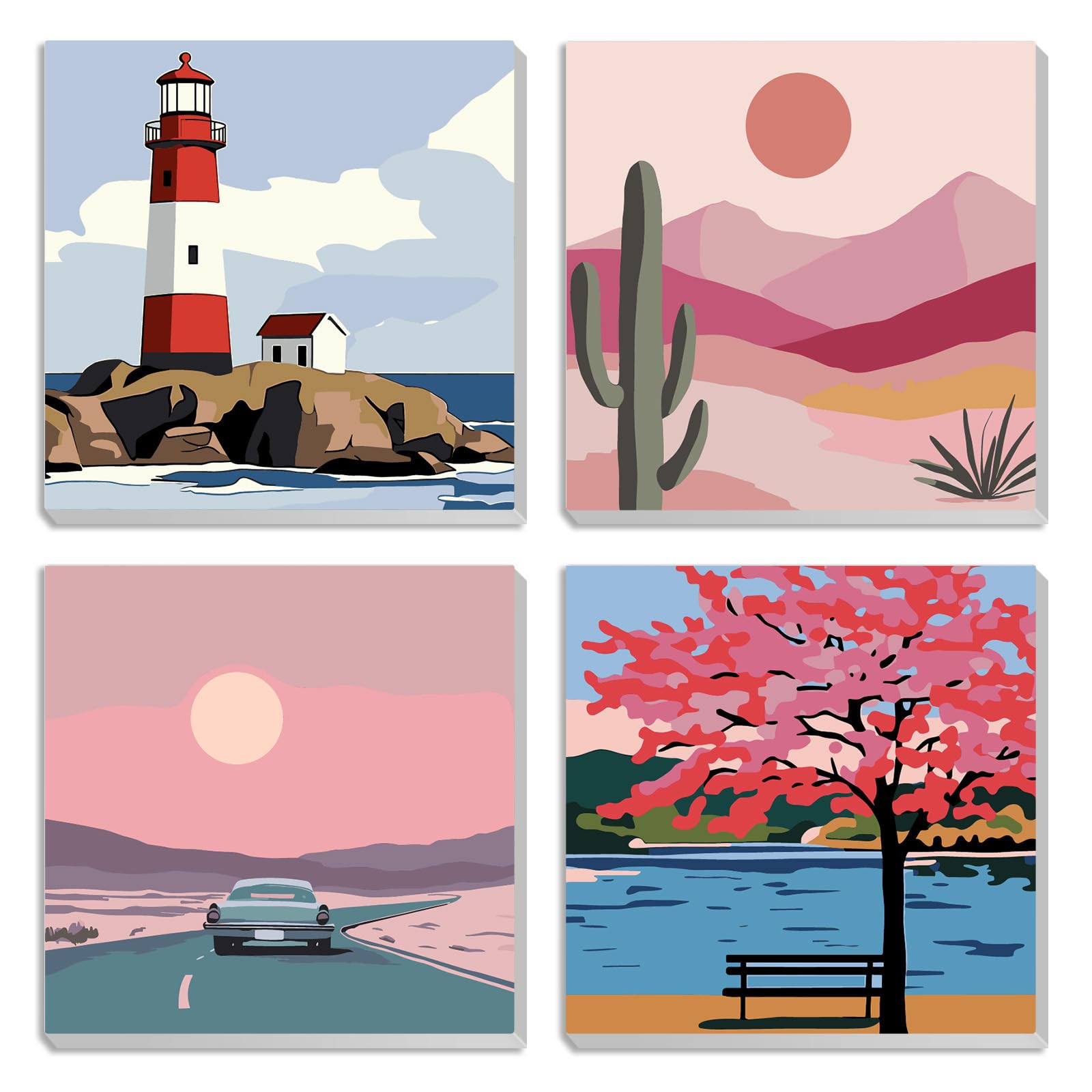 MXJSUA Lot de 4 Kits de Peinture par Numéros Paysage Phare avec Toile Cadrée pour Âges 6-12 Ans, Kits de Peinture par Numéros pour Enfants Débutants, Peinture Acrylique à l'Huile pour Décoration MXJSUA Lot de 4 Kits de Peinture par Numéros Paysage Phare avec Toile Cadrée pour Âges 6-12 Ans, Kits de Peinture par Numéros pour Enfants Débutants, Peinture Acrylique à l'Huile pour Décoration