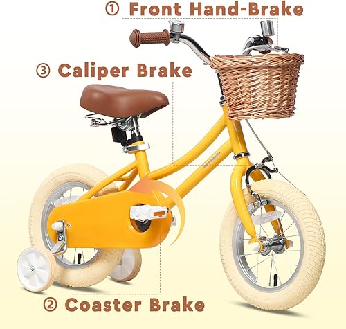 Miniatura 6 de Petimini Girls Bike with Basket for 2-12 Years Old Kids, 12 14 16 18 20 Inch Bicycle with Bell Training Wheels Basket, Multiple Colors