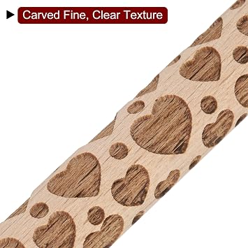 HARFINGTON Wood Clay Roller 4 Heart Pattern Rolling Pins Wood Rollers Pottery Tools Wood Grain Texture Rollers for Clay Baking Dough Playdough DIY