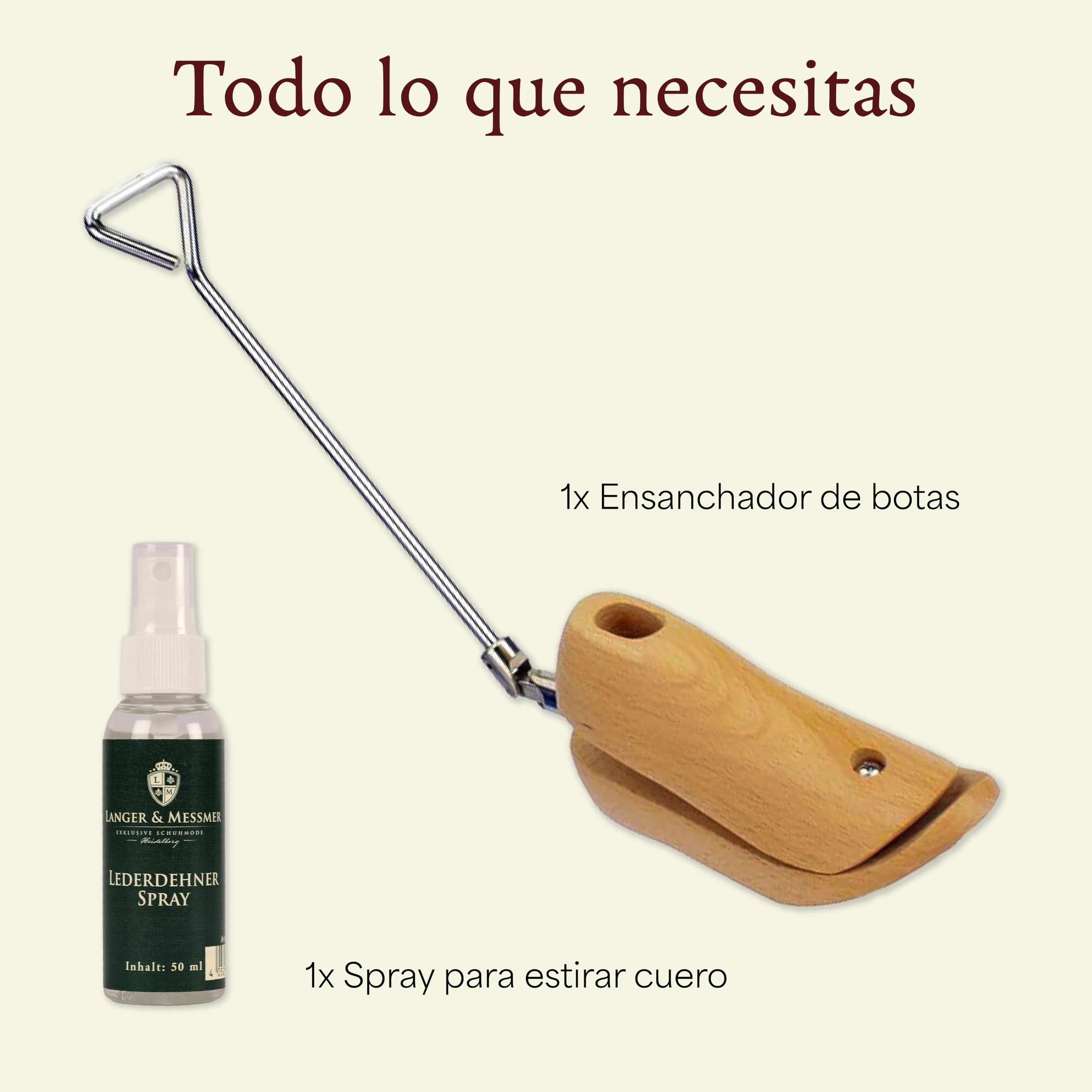 Langer & Messmer alargador de zapatos y botas para el empeine para hombres contra la presión de los zapatos - de madera maciza de haya incl. spray alargador de cuero 50ml