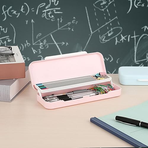 Miniatura 7 de BTSKY Little Duck Caja de lápices de plástico de doble capa, organizador de caja de plástico con tamaño compacto para lápices, borradores, clips de