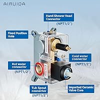 Vista 5 de Airuida Grifo de bañera de montaje en pared con boquilla de cascada, grifo de bañera montado en la pared con ducha de mano de una sola manija, juego