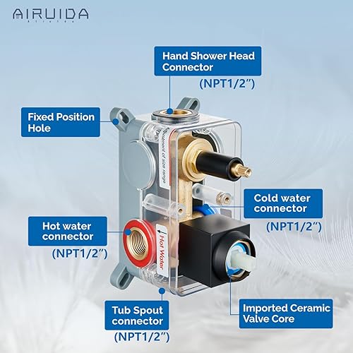 Miniatura 5 de Airuida Grifo de bañera de montaje en pared con boquilla de cascada, grifo de bañera montado en la pared con ducha de mano de una sola manija, juego