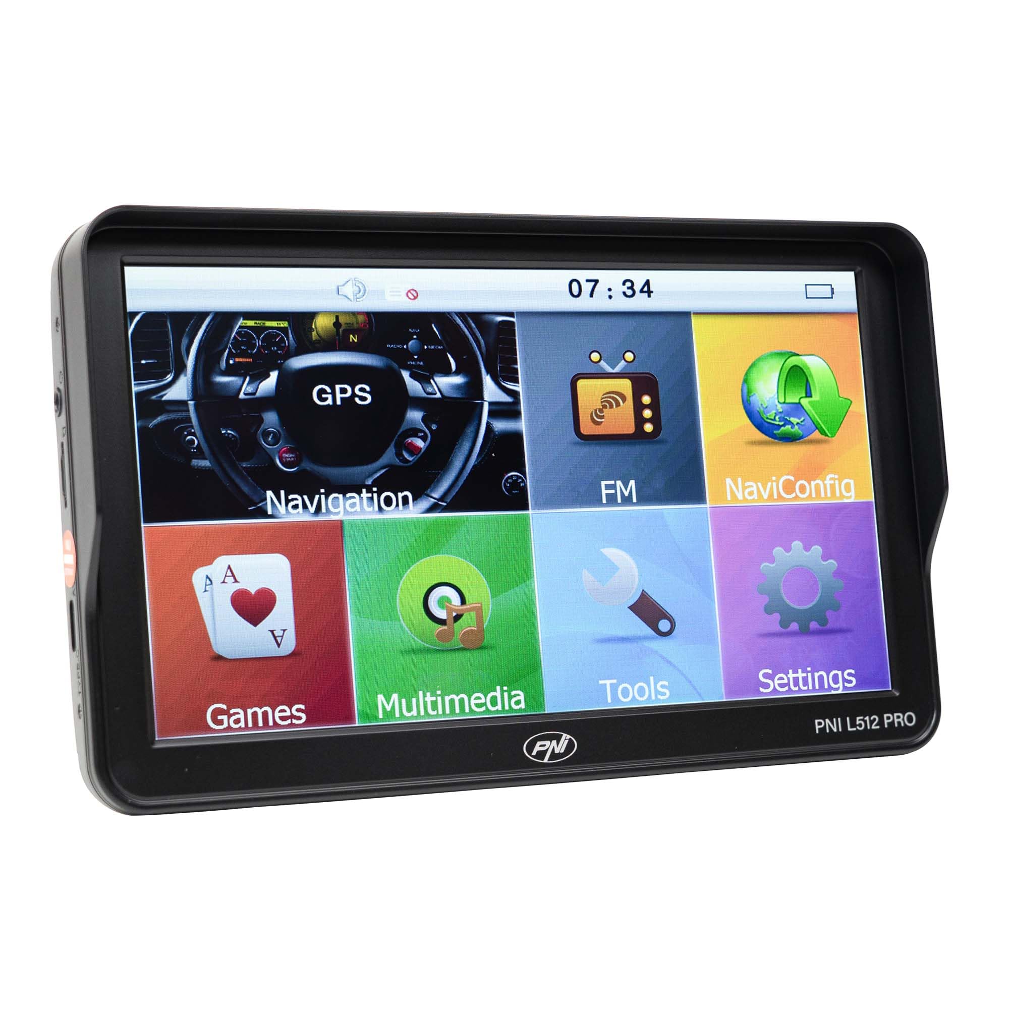 Sistema de navegación GPS PNI L512 Pro con Parasol, 7 Pulgadas, 800 MHz, 512 MB DDR, 16 GB de Memoria Interna, transmisor FM