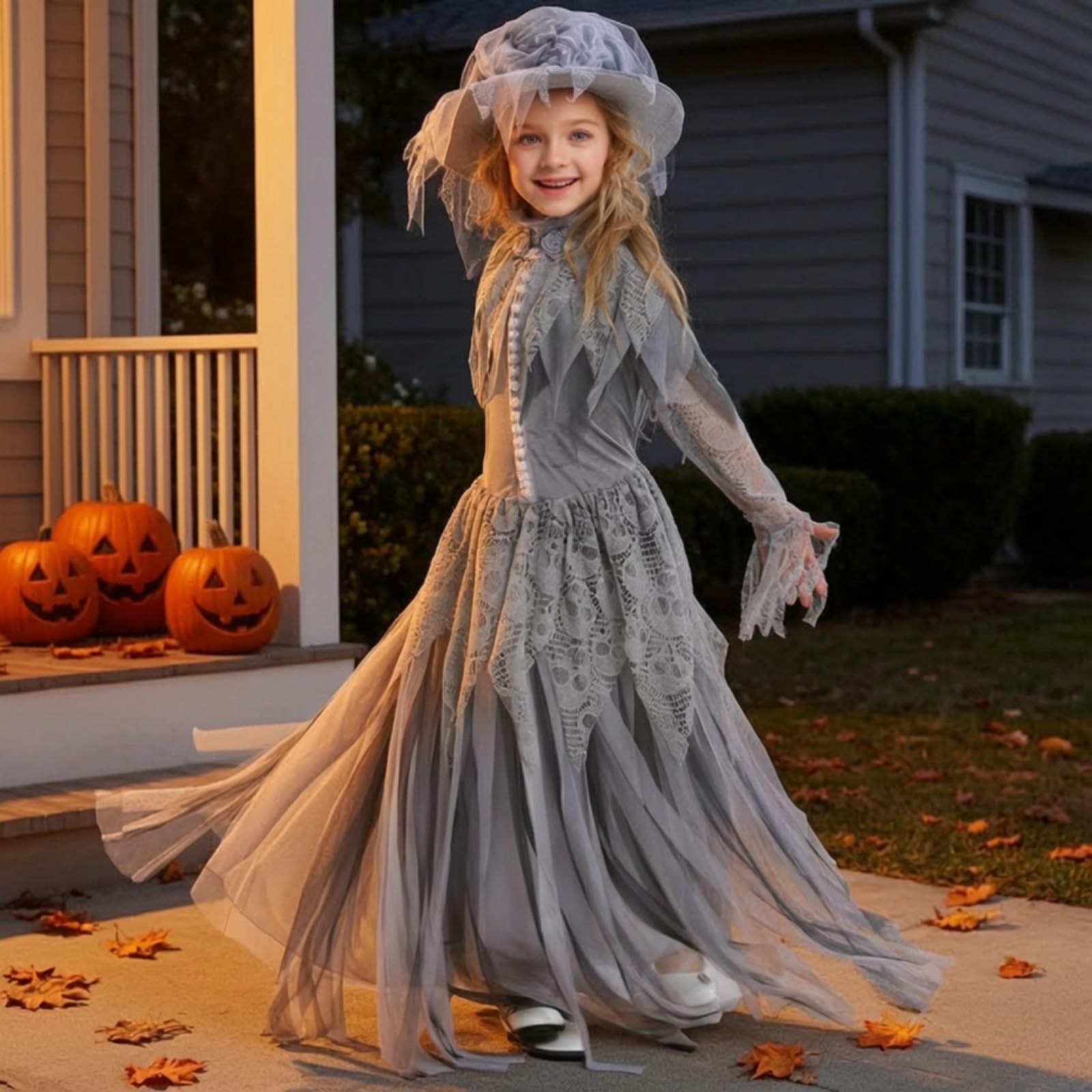 Vestido Gótico Mujer Vestido Disfraz Traje Vestido Largo con Entallado Sombrero de Encaje Simulado en Poliéster Terciopelo Adecuado para Halloween