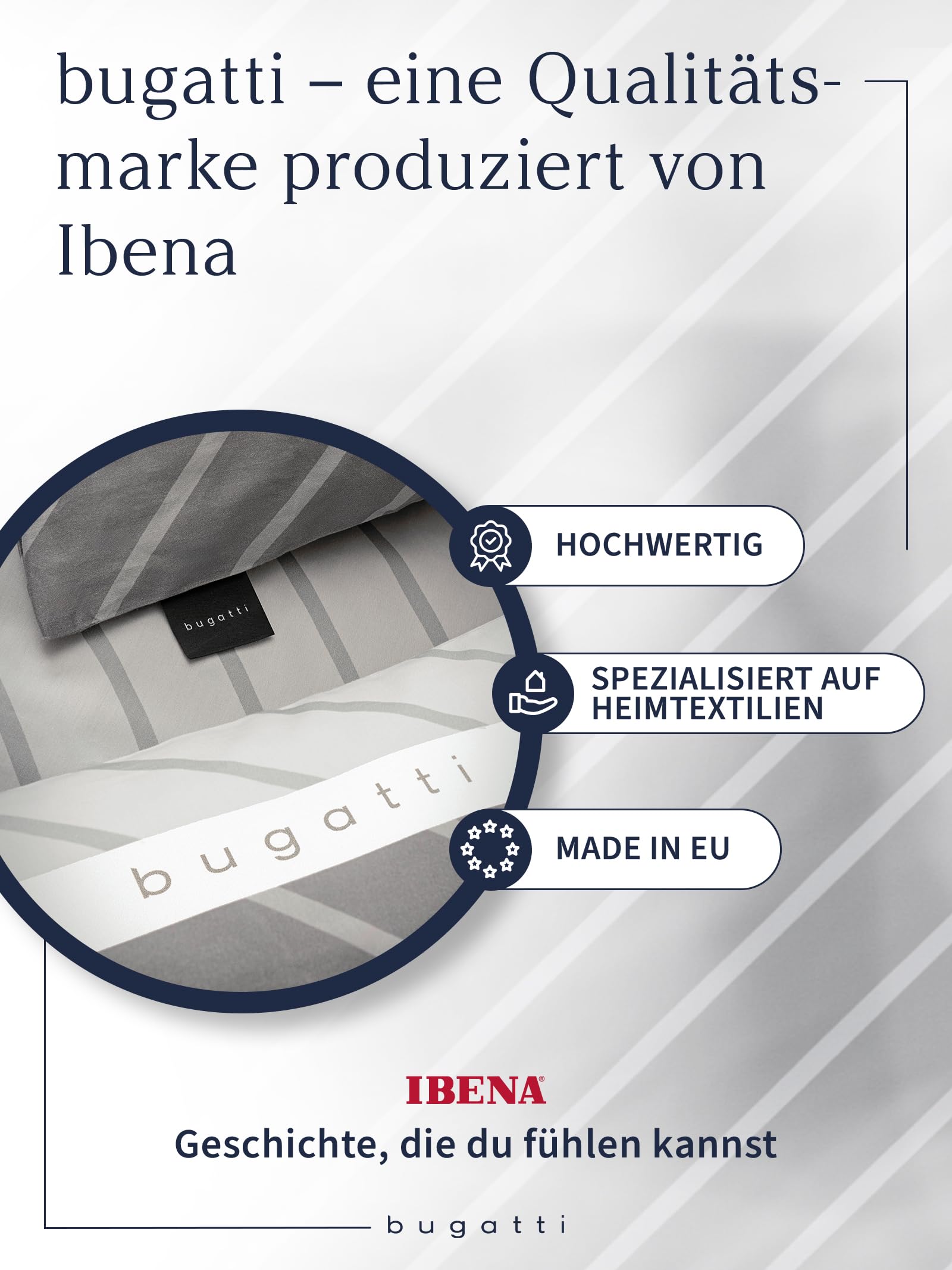 bugatti Bettwäsche 135 x 200 cm - 100% Baumwolle, Reißverschluss, anschmiegsam, weich & waschbar, Mako Satinbettwäsche gestreift grau