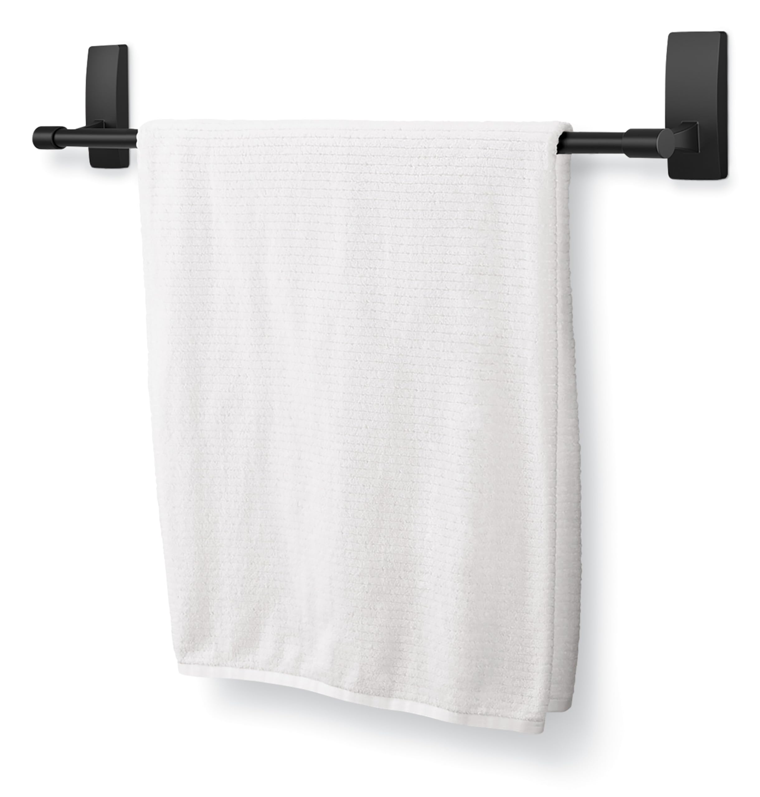 Command Toallero de baño Negro Mate con Tiras de Command Resistentes al Agua, Organizador de baño, Longitud de Barra de 24 Pulgadas, soporta hasta 10 Libras