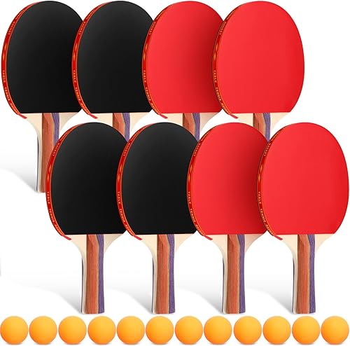 Liliful Juego de 8 raquetas de tenis de mesa para interiores, accesorios portátiles de tenis de mesa con 12 pelotas de tenis de mesa y bolsa de