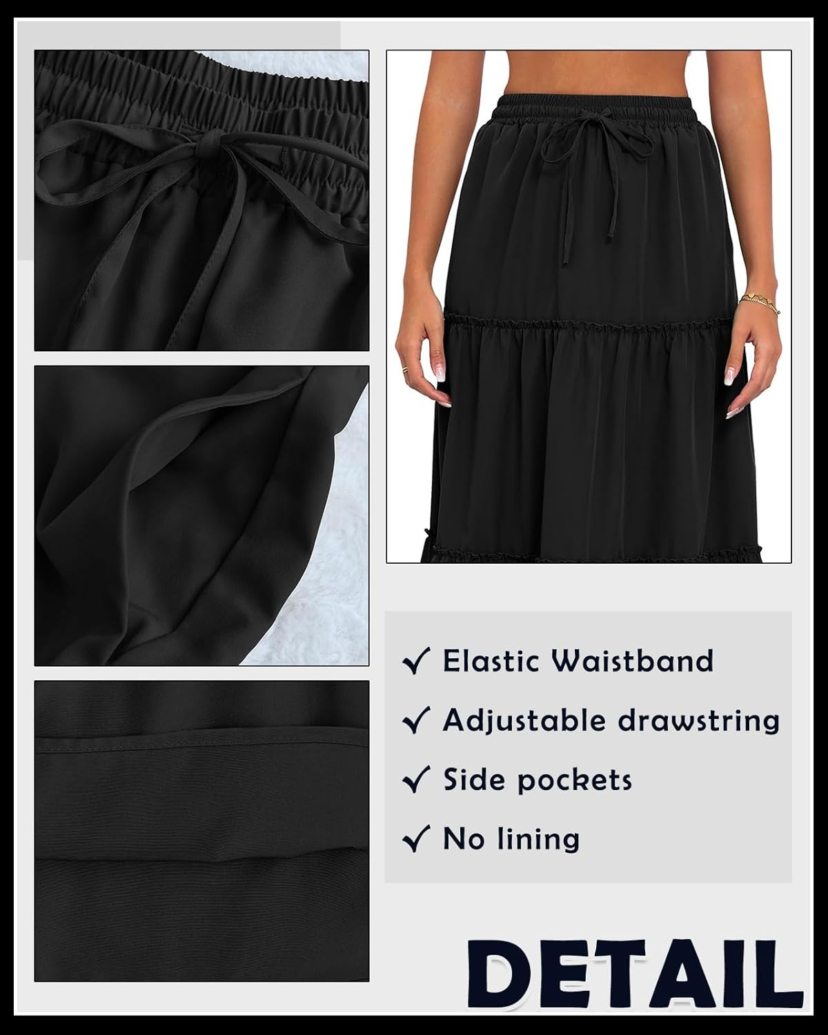 Women's Drawstring Elastic High Waisted Boho Floral Print Maxi Skirt Summer A-Line Flowy Long Skirts with Pockets - Image 5