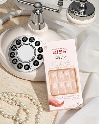 Miniatura 7 de KISS Juego de manicura francesa acrílica de salón 'Leilani', longitud media, uñas cuadradas nude, incluye pegamento de uñas de gel rosa de 0.07