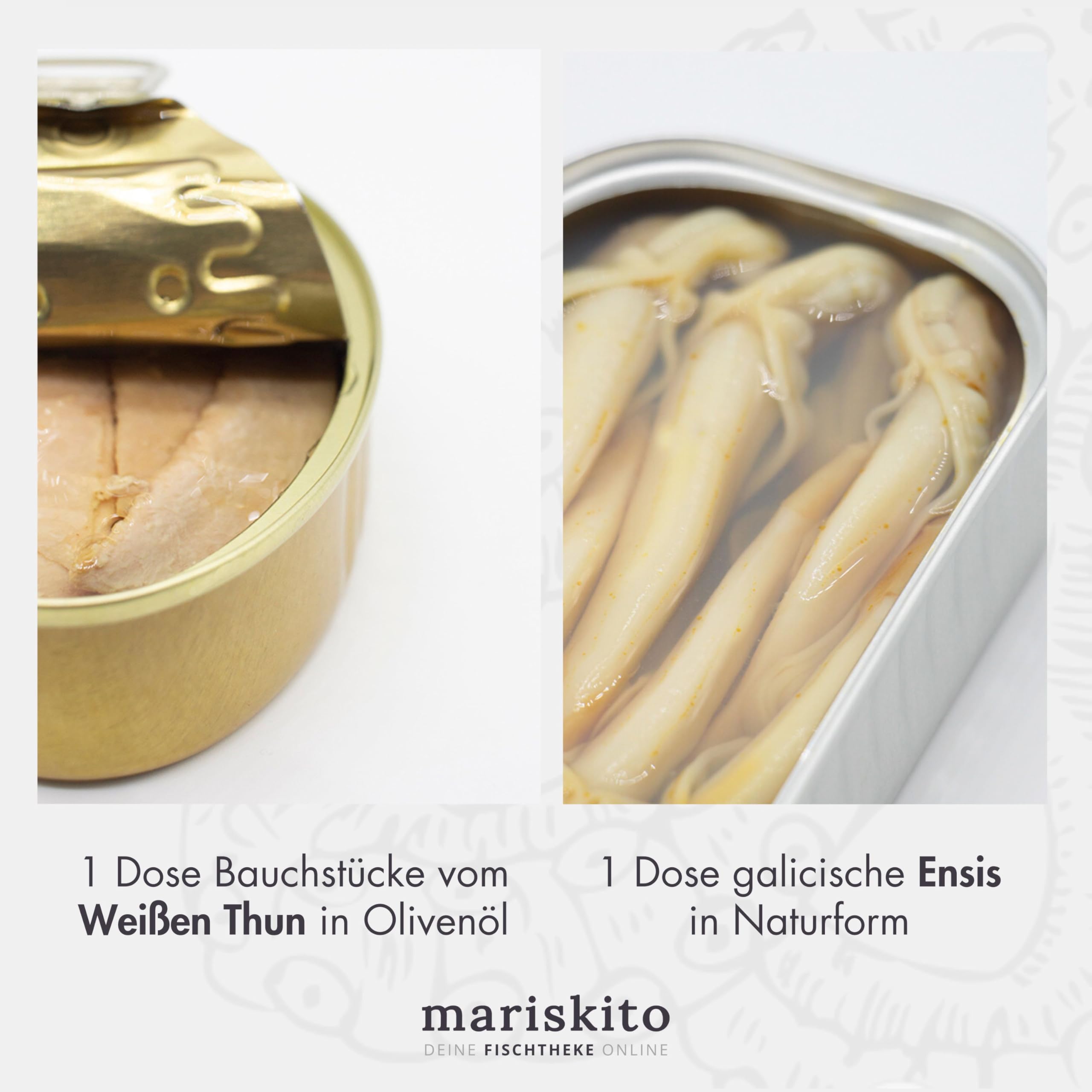 MARISKITO | Paket La Mar de Rico - 7 Gourmetkonserven - Dosen mit Galicischen Konserven - Geschenkkorb - Delikatessen-Produktset