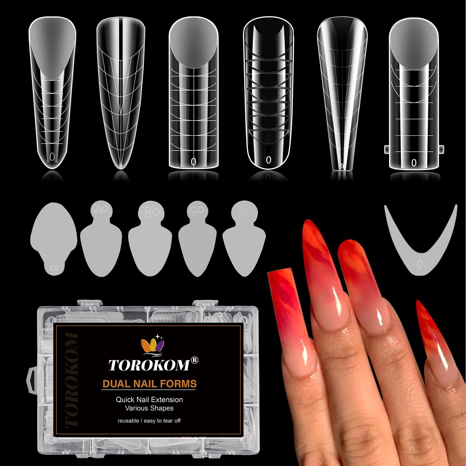 TOROKOM Nail Dual Form for Poly Gel 364 Pcs Gel Nail Extension Templates for French Nails 6 Styles Reusable Silicone Pads for Manicure Extension