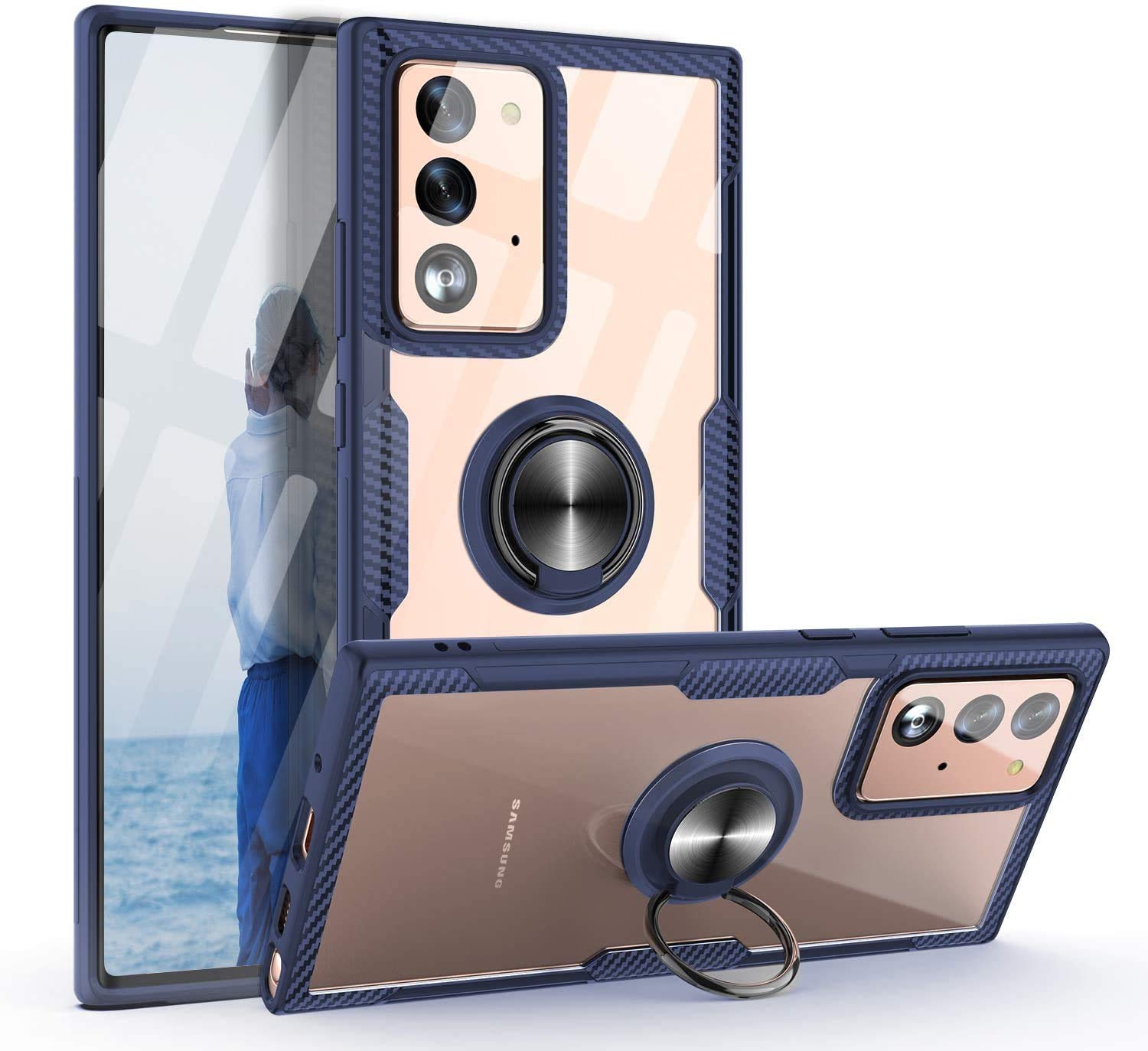 REALCASE TPU Hybrid Shockproof Carbon Bumper Clear with Car Mount Ring Holder HD Transparent Back Cover for Samsung Galaxy Note 20 (CF-Blue) (B08JQLT78H) Amazon Price History, Amazon Price Tracker