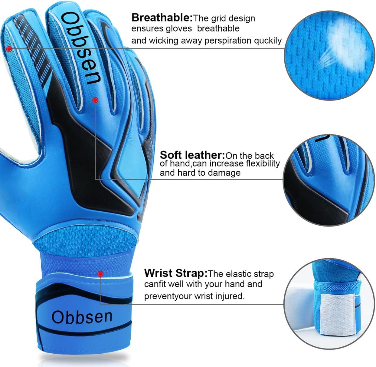 Soccer Goalie Gloves with Finger Spines, Soccer Goalkeeper Gloves for Kids, Youth&Adult , Strong Grip Anti-Slip Latex Palm Breathable Goalkeeping Gloves with Finger Protection, Men/Women/Boys/Girls - Image 4