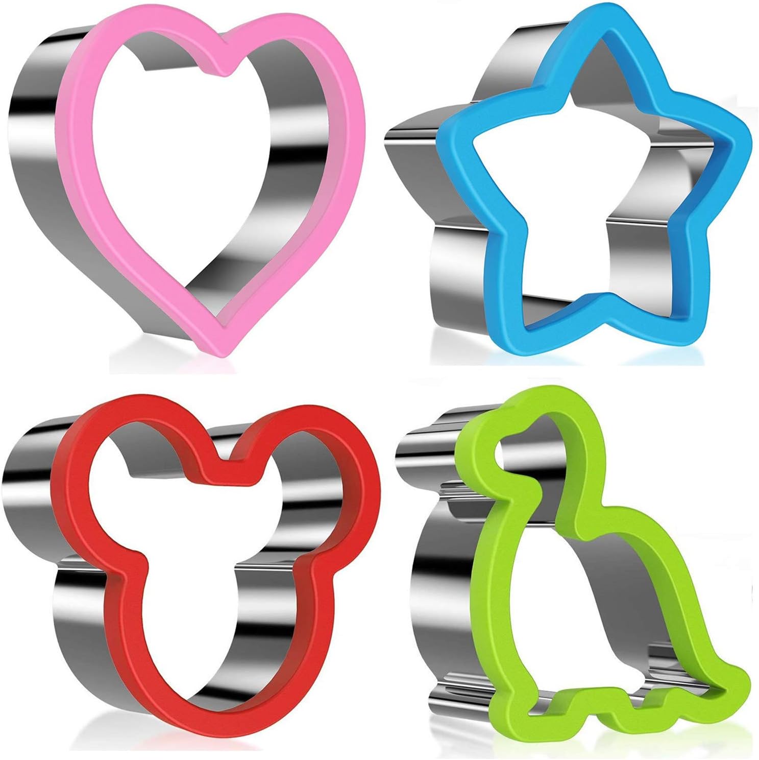 Stainless Steel Sandwich Molds - Dinosaur, Mickey Mouse, Star, Love. Set of 4.
