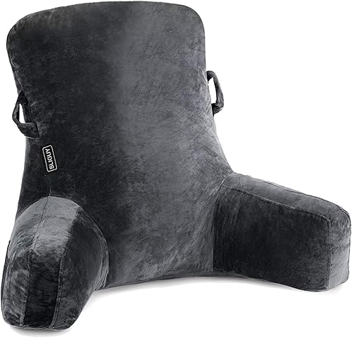 Almohada de lectura estándar para sentarse en la cama, sofá o suelo, respaldo con brazos y bolsillos, almohada de respaldo para adultos para