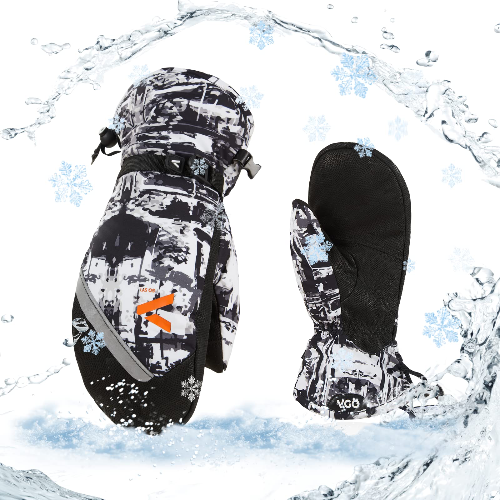 Vgo... Guanti da Sci Impermeabili, Guanti Invernali Snowboard in Pelle da Neve in Thinsulate 3M Antivento Termici