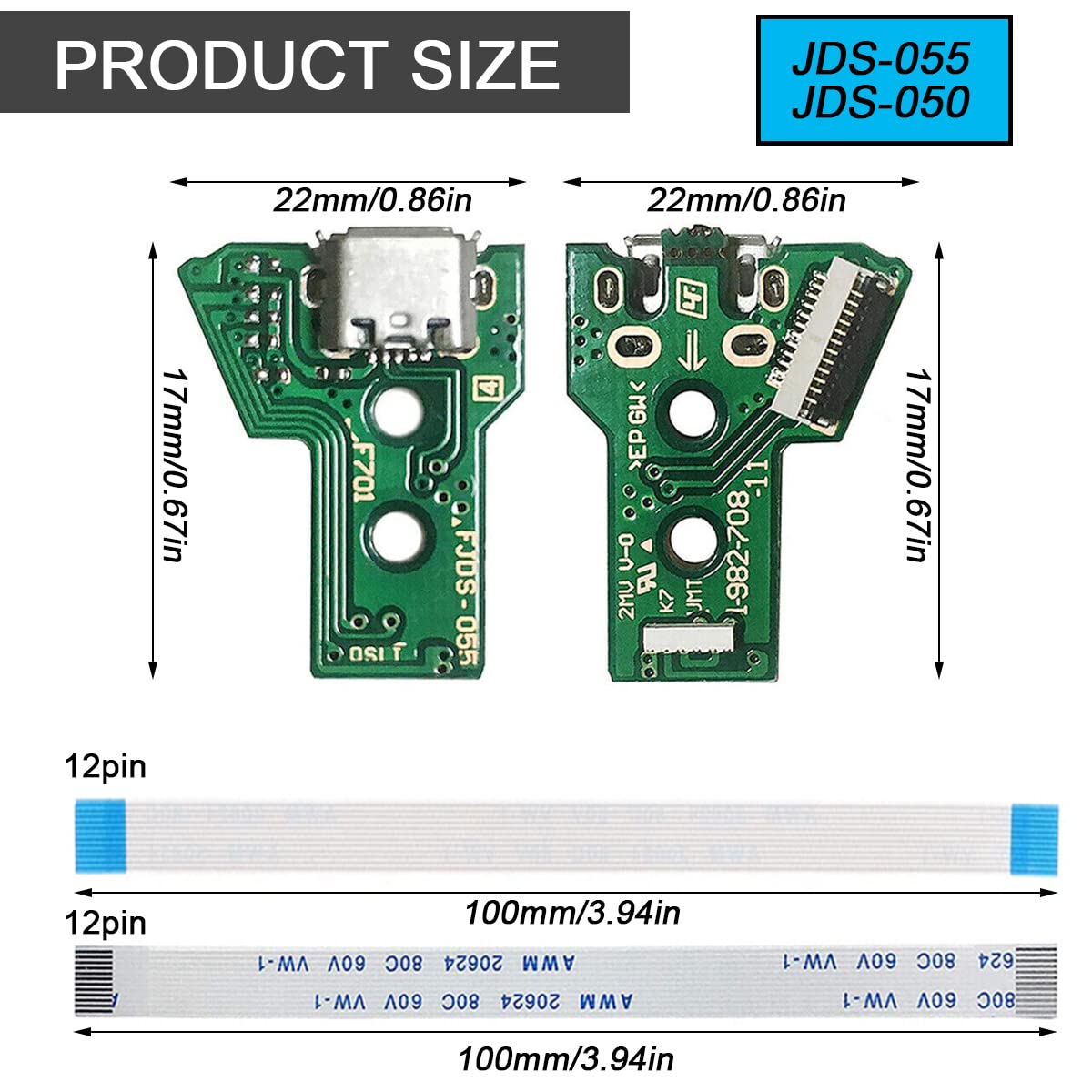 JDS-055/JDS-050 zamiennik portu ładowania micro USB adapter naprawa część ładowarka płytka drukowana z 12-pinowym kablem Flex do PlayStation do kontrolera bezprzewodowego PS4