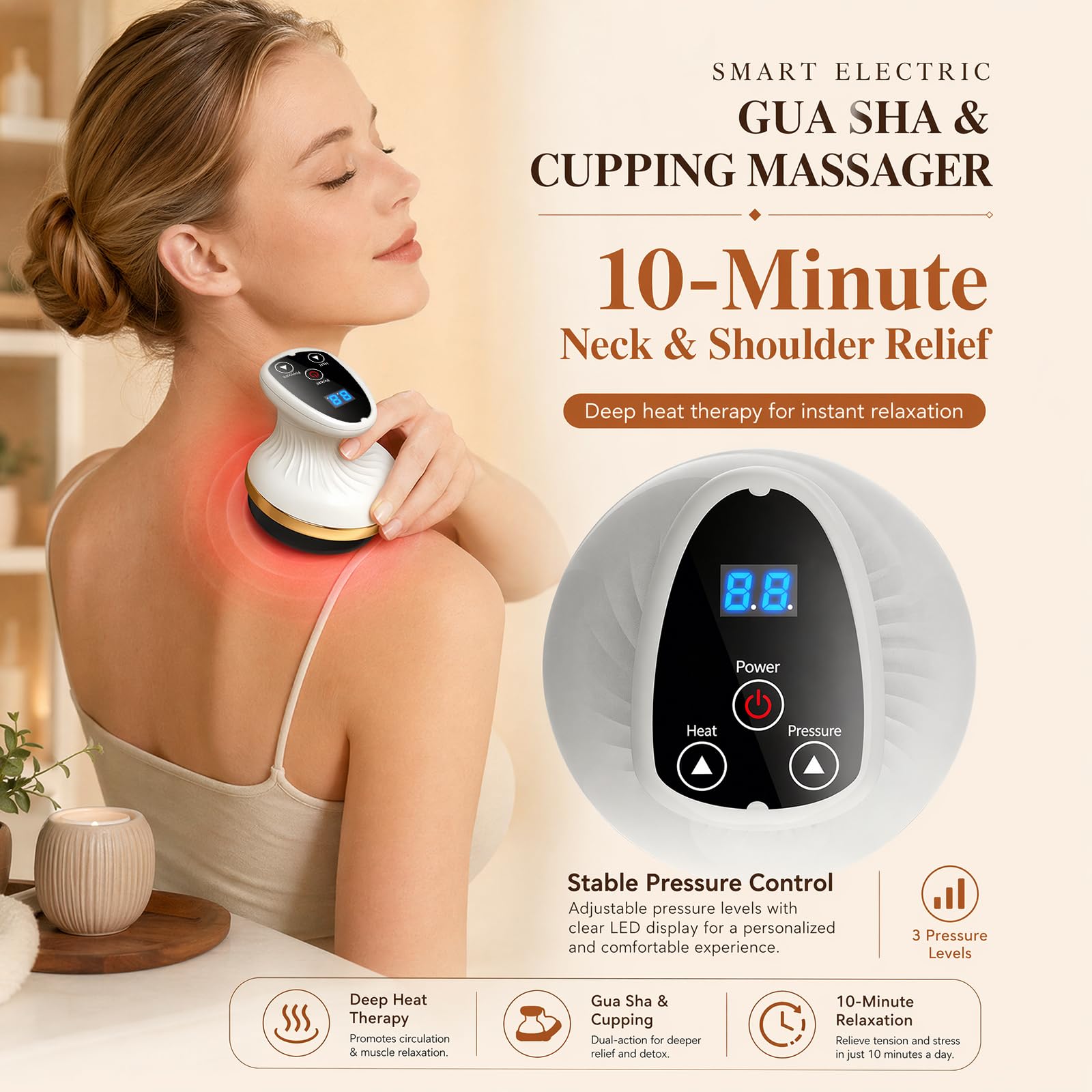 CEWROM Masajeador 4 en 1 contra la celulitis, vacío y Gua Sha eléctrico, masajeador al vacío con 9 etapas de terapia de calor, dispositivo anticelulitis para tonificar el cuerpo y la circulación