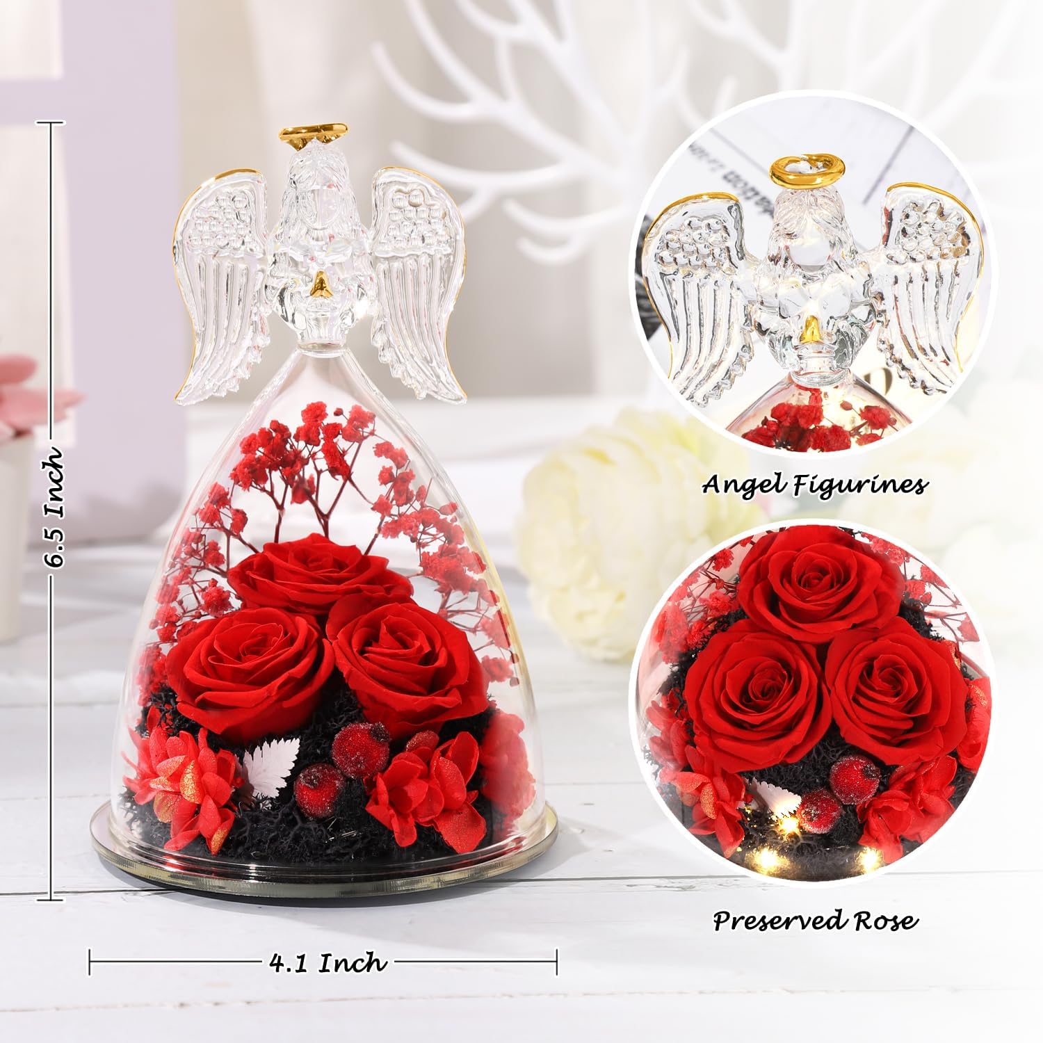 ANWEAO Valentines Day Gifts for Women Birthday Preserved Rose Forever Flower in Glass Angel Figurines Fresh Flowers for Delivery for Mom Real Colorful Roses for Grandma Wife Her from Daughter - Image 2