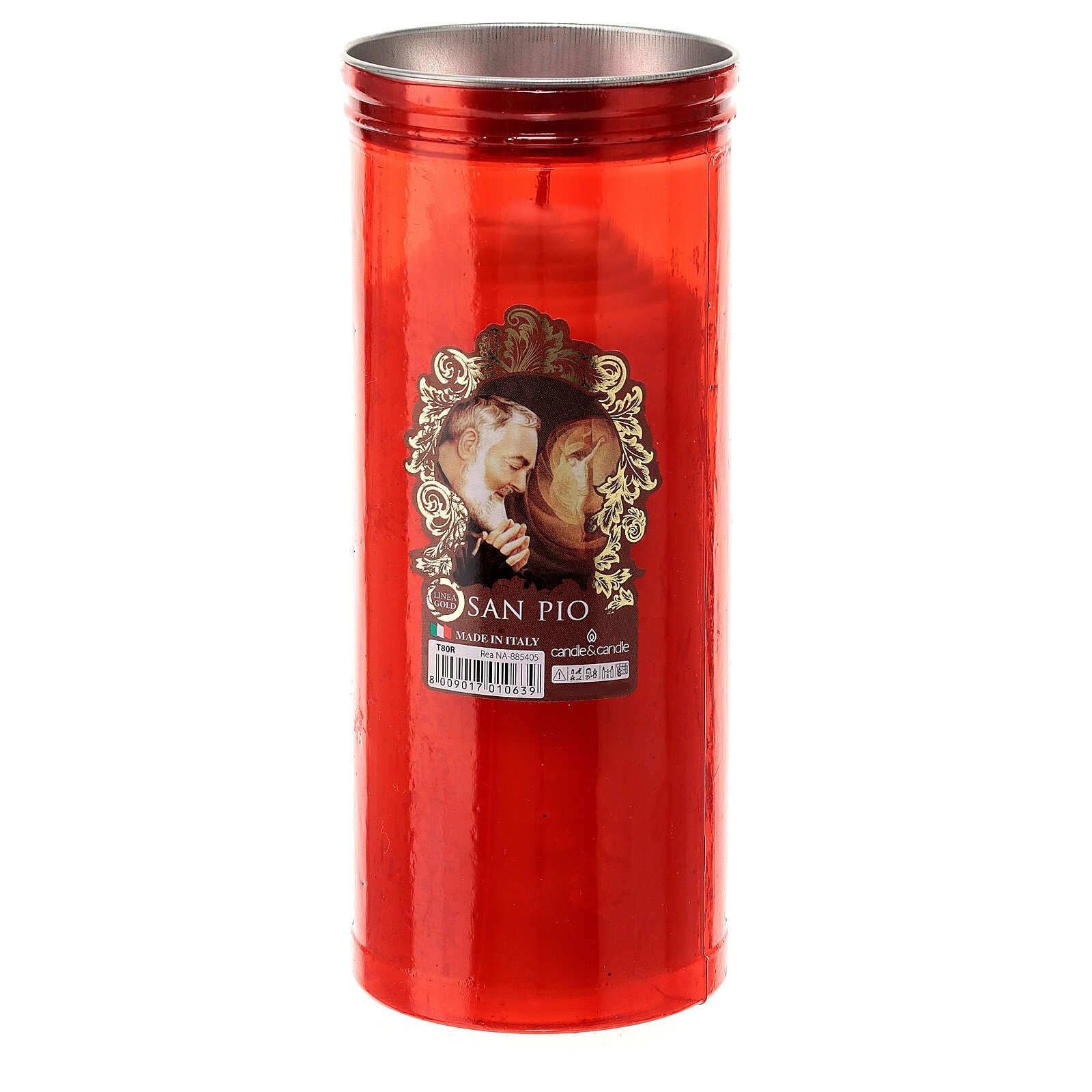 Red Votive Candle, White Wax, Various Images of Saint Pio, 8 cm of Diameter