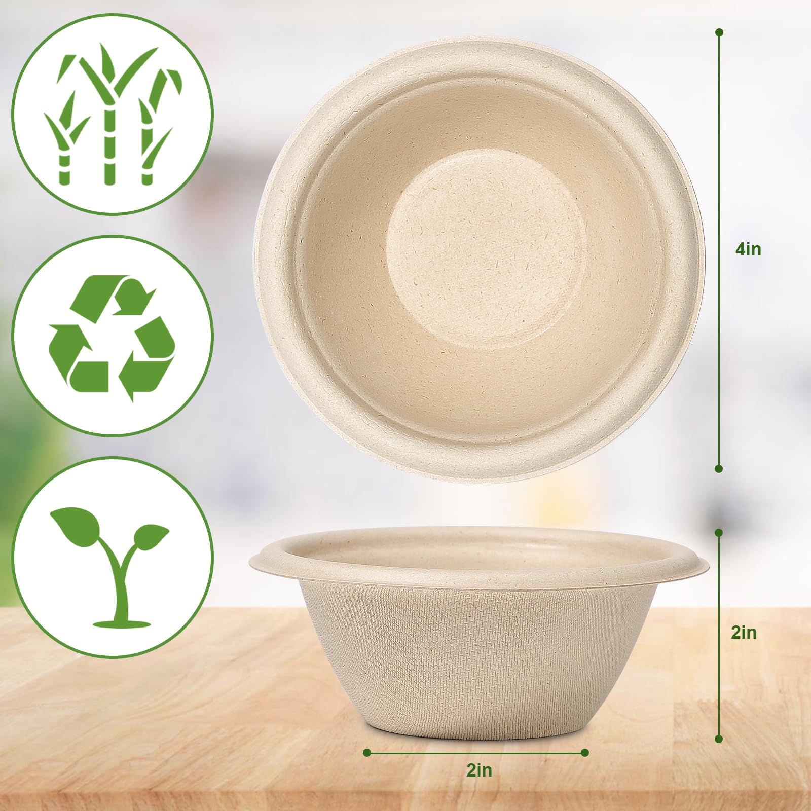 GREENESAGE 100 Pack 8oz Disposable Bowls Small Paper Eco-Friendly - Image 2