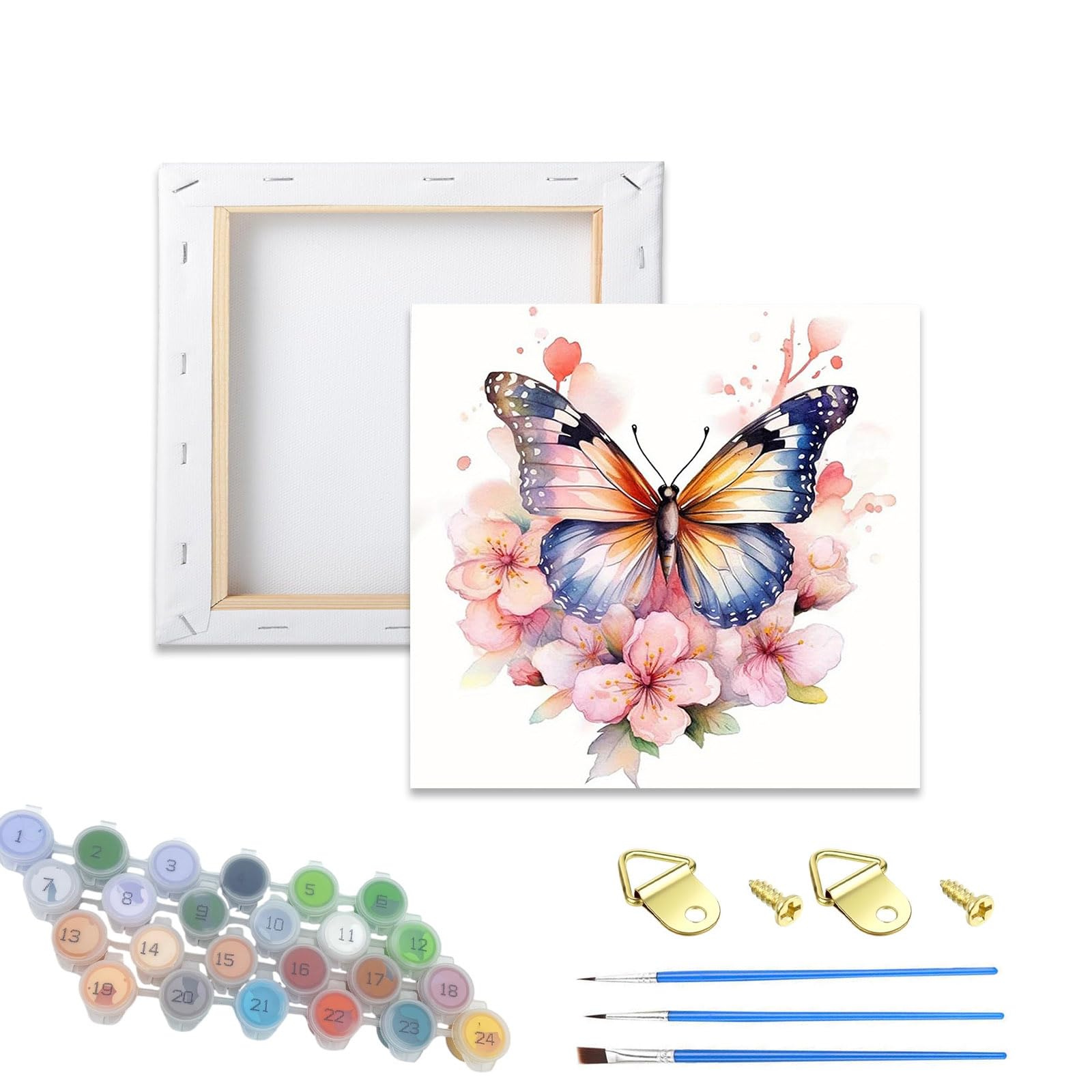Xiangxujia Butterfly Paint by Numbers Kit for Adults,Framed DIY Painting Kits on Canvas,Flowers Color by Numbers,Large Framed Adult Paint by Number for Gifts,Home Wall Decor
