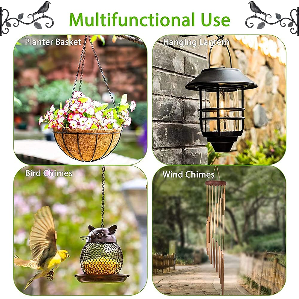 Lot de 2 crochets muraux noirs pour plantes, mangeoires, jardinières et lanternes
