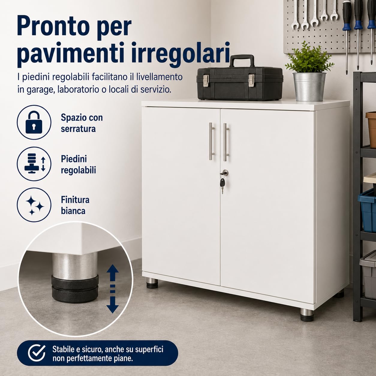 Ufficio Bianco Armadio Armadio scrivania 2 Ante libreria con Serratura Altezza 73 cm Estensione scrivania Altezza