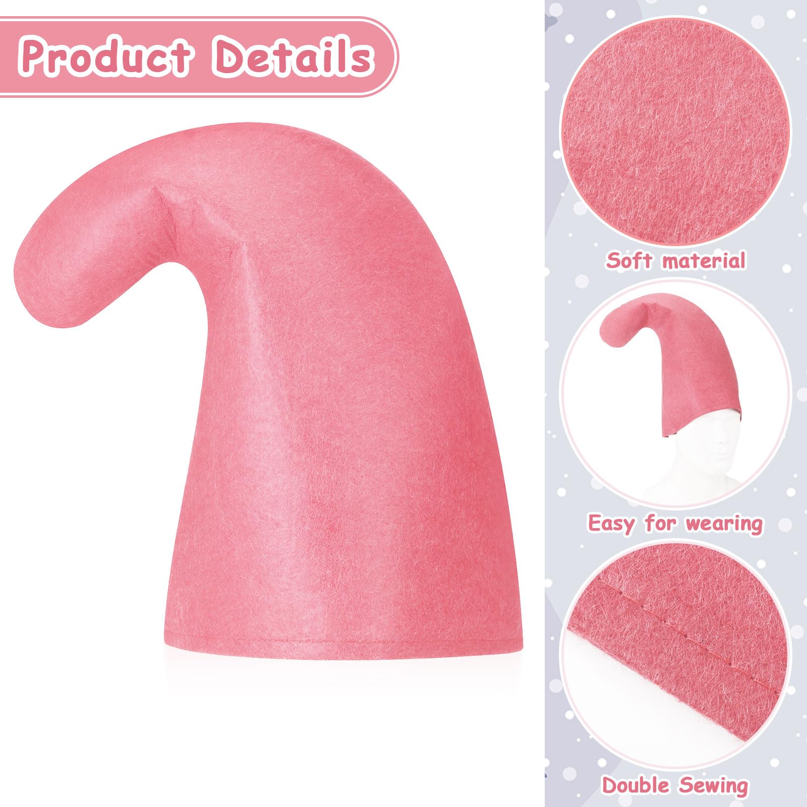 SATINIOR 2 Pcs Carnival Gnome Hats Funny Felt Dwarf Hats Accessory for Fancy Mardi Gras Carnival Christmas Dress Costume Gnome Cosplay Party - Image 3