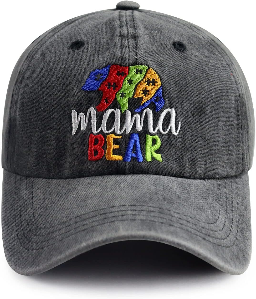 Autism Awareness Baseball Cap for Women, Adjustable Wahsed Cotton Embroidered Autistic Puzzle Graphic Mama Bear Hat