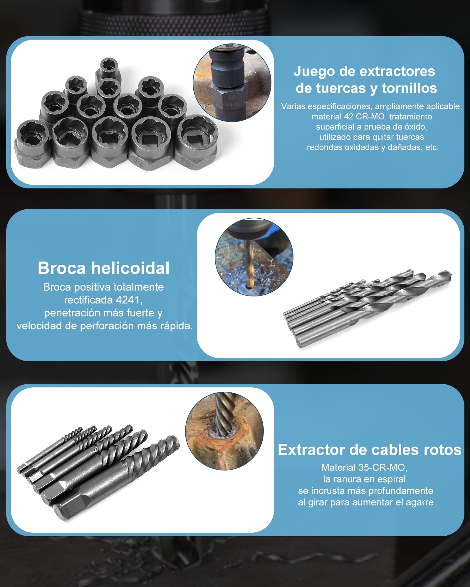 26 Piezas Juego de Extractores de Tornillos Pelados con Adaptador Hexagonal Juego Extractores Pernos Juego Brocas para Mano Izquierda para Pernos, Tuercas y Tornillos Dañados y Oxidados