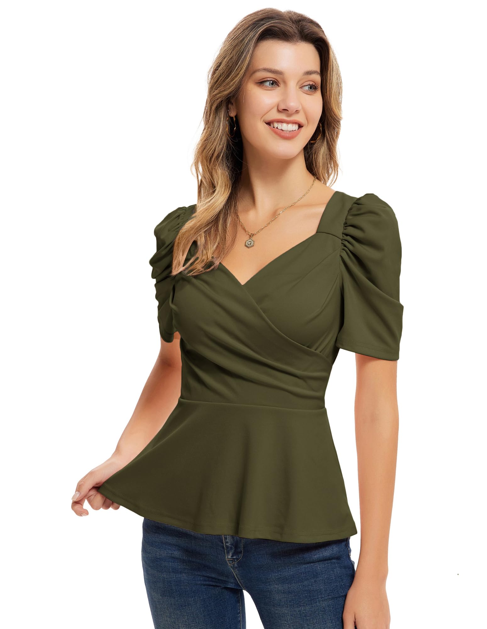 GRACE KARIN 2025 Top da donna elegante peplo top avvolgente scollo a V manica corta estate top camicetta