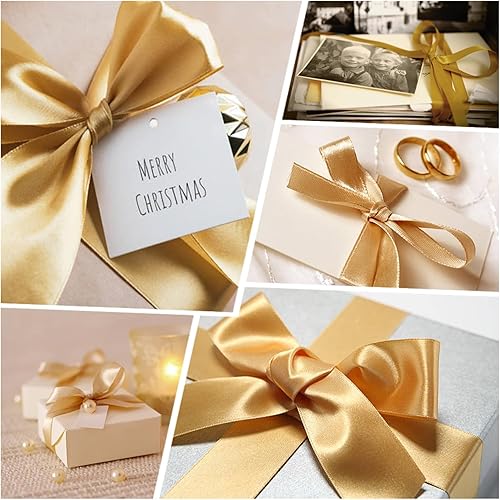 Miniatura 5 de Cinta de satén dorada de 38 pulgadas x 25 yardas, cinta de tela de color sólido para envolver regalos, fabricación de lazos para el cabello, ramos