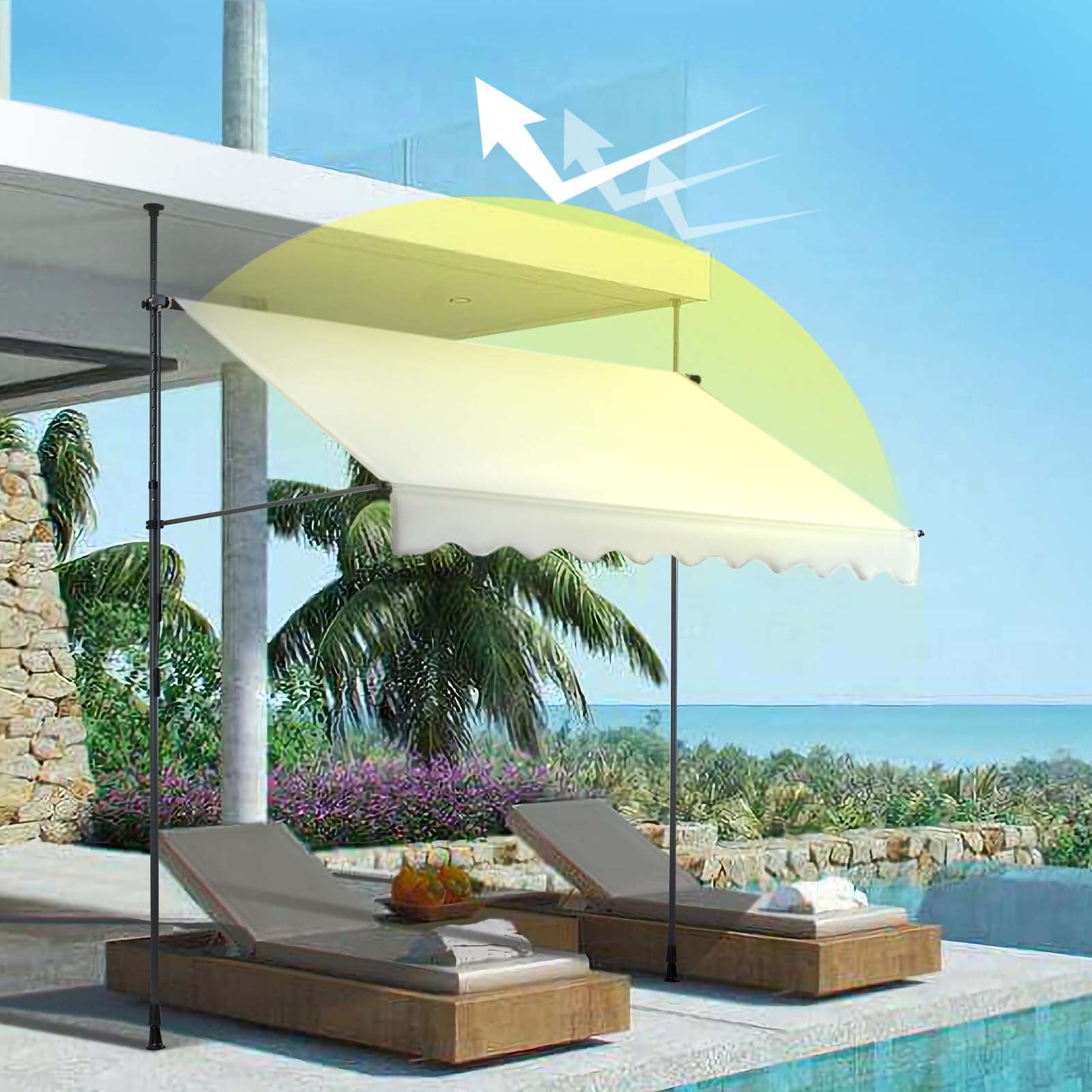 Canopée Store Banne Manuel Rétractable avec Manivelle, Auvent de Terrasse sans perçage, Protection Solaire Réglable pour Balcon, Terrasse, Jardin (Beige, 2.5m x 1.2m)
