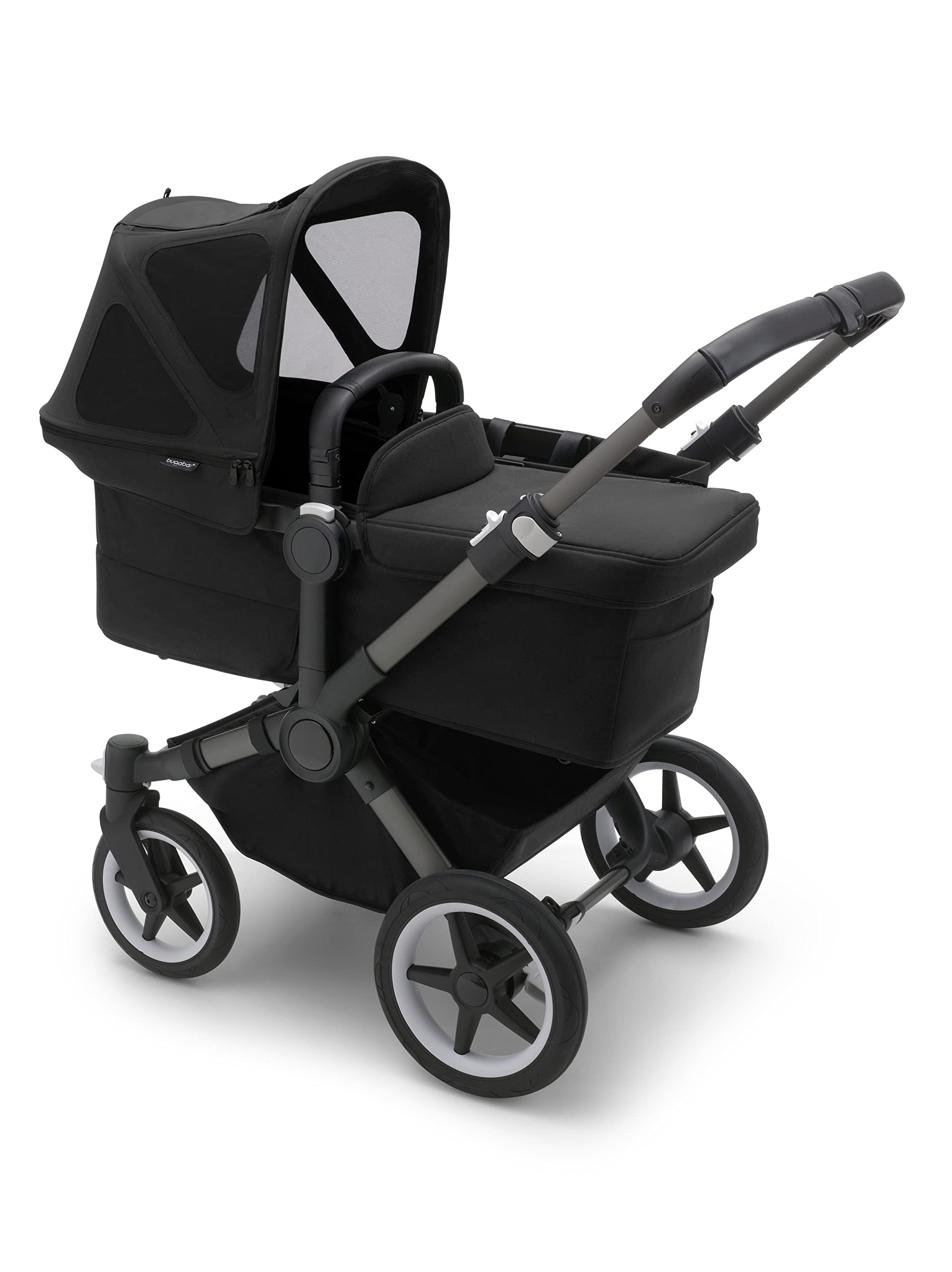 Bugaboo Donkey Sonnendach mit Lüftungsfenstern, ausziehbar für zusätzlichen und optimalen Sonnenschutz, wasserabweisend, kompatibel mit allen Bugaboo Donkey Kinderwagen, Midnight Black