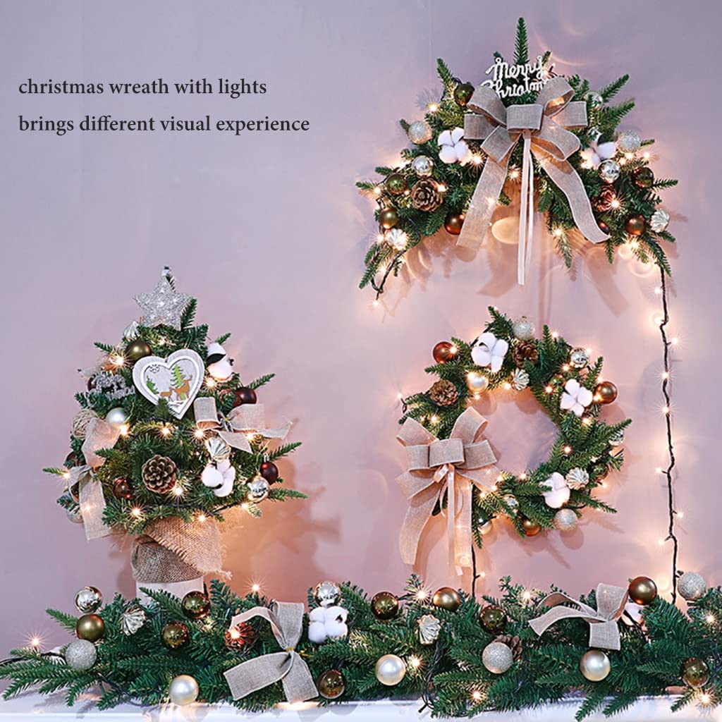 Corona Navideña Artificial Preiluminada De 16 Pulgadas, Corona Navideña Iluminada para Puerta De Entrada con Luces LED Que Funcionan con Baterías, Decoración De Guirnalda Navideña para Pared De