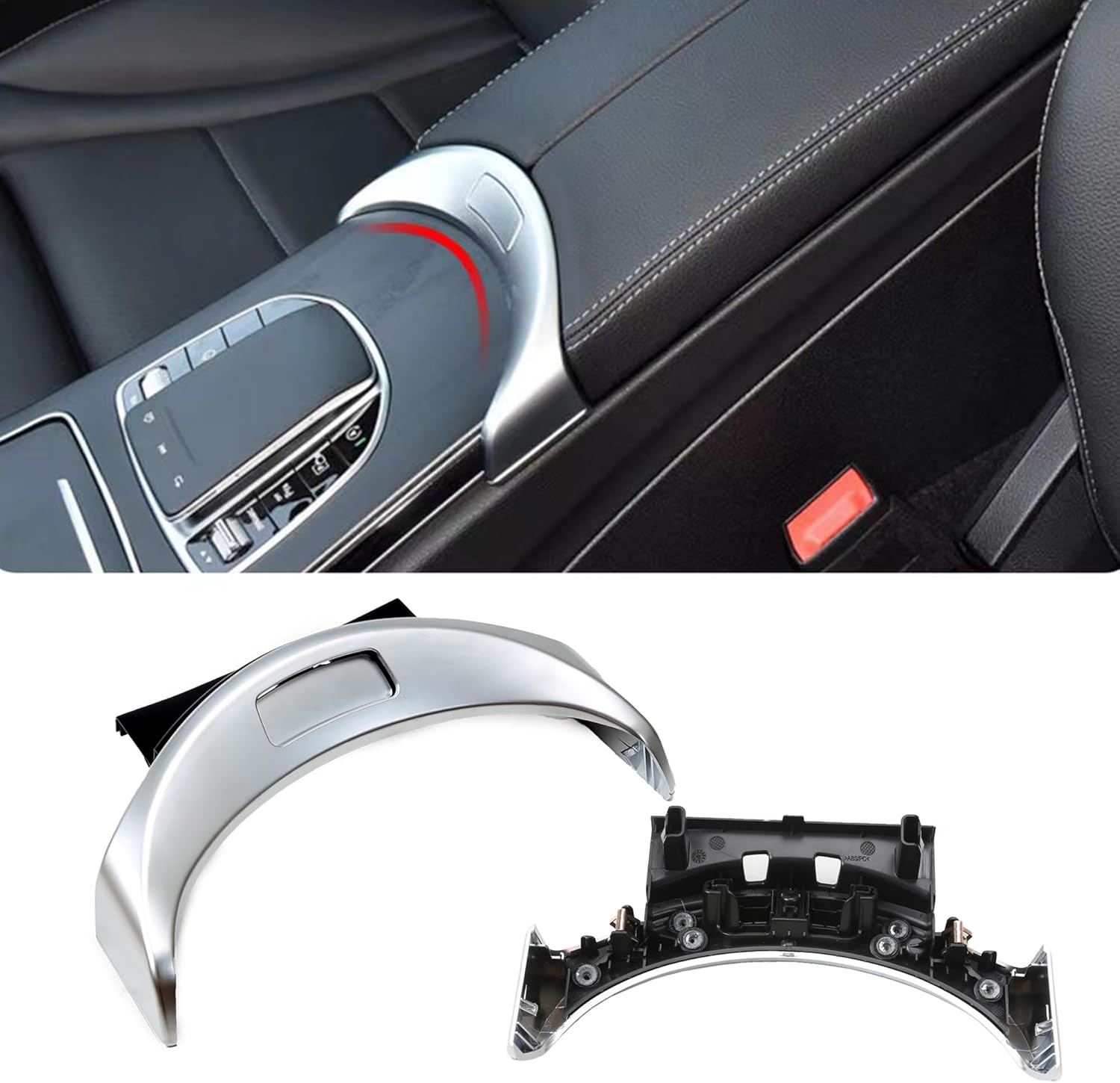 A2056803407 Console Cover Armrest Storage Box Release Button Switch Cover Replacement For Mercedes-Benz C300 C200 C63 AMG GLC260 300 4MATIC A2056803711 (sliver)