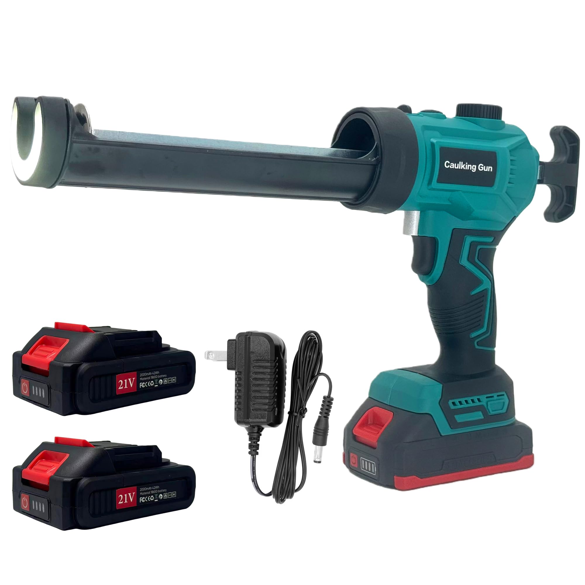 MUMIK Electric Caulking Gun, Cordless Silicone Gun Applicator with 2X2000mAh-Batteries, Led Light, Unlimited Speed Adjustment, Anti-Drip Sealant Gun for 300ml Cartridges