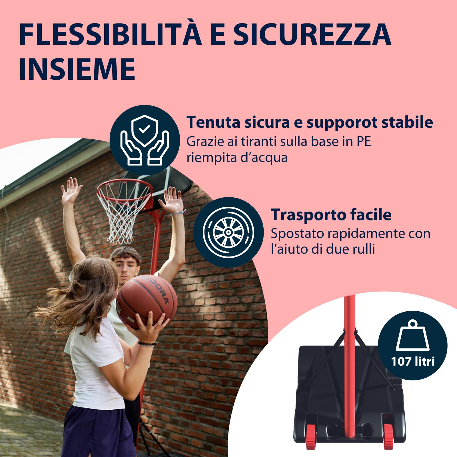 HUDORA Start 305 - Supporto da basket regolabile in altezza da 260 a 305 cm, con supporto per bambini e ragazzi