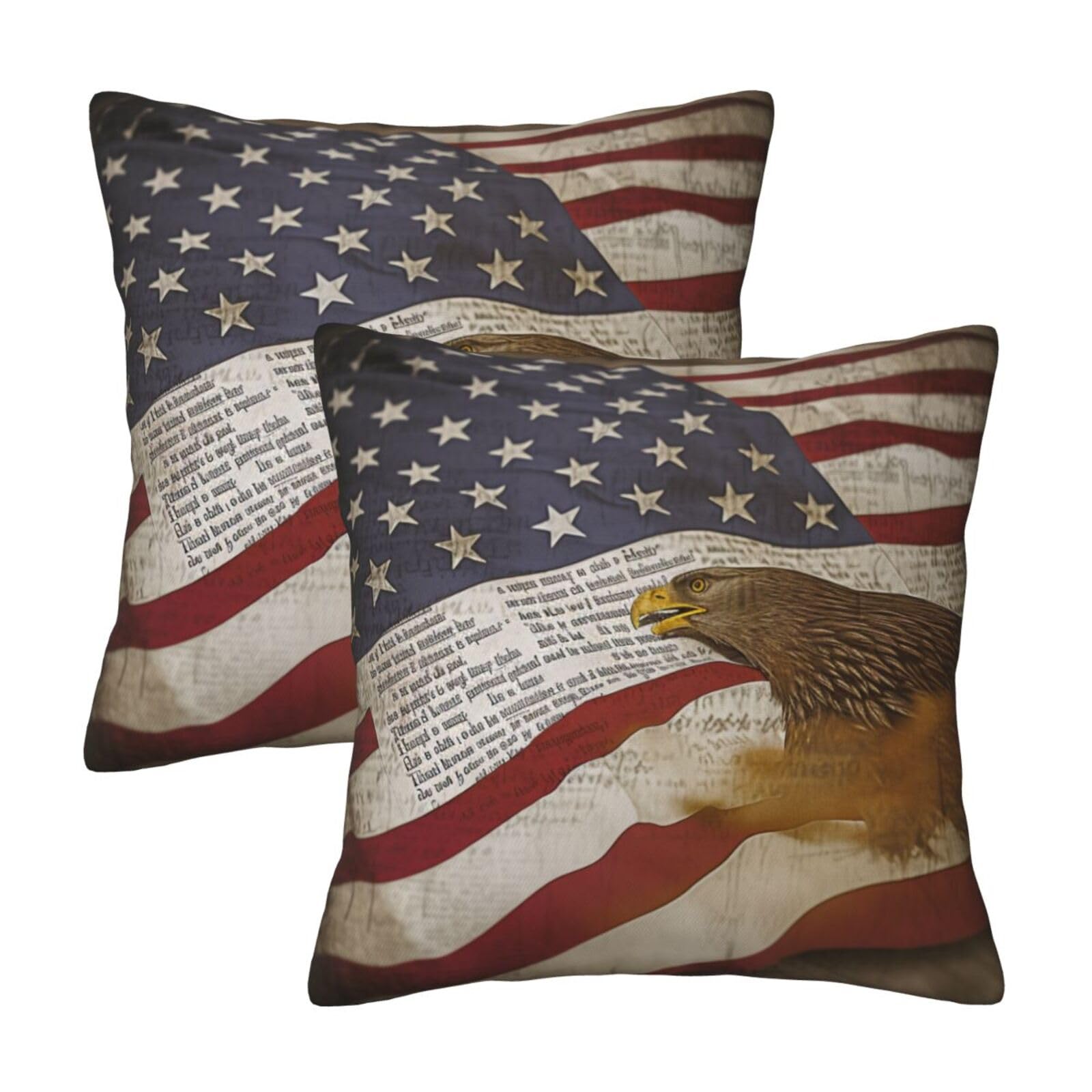 American Flag Throw Pillow Cases 2 Pack Square Pillowcases Soft Pillow Protectors for Couch Livingroom Sofa Bed Office Car,30x30 CM