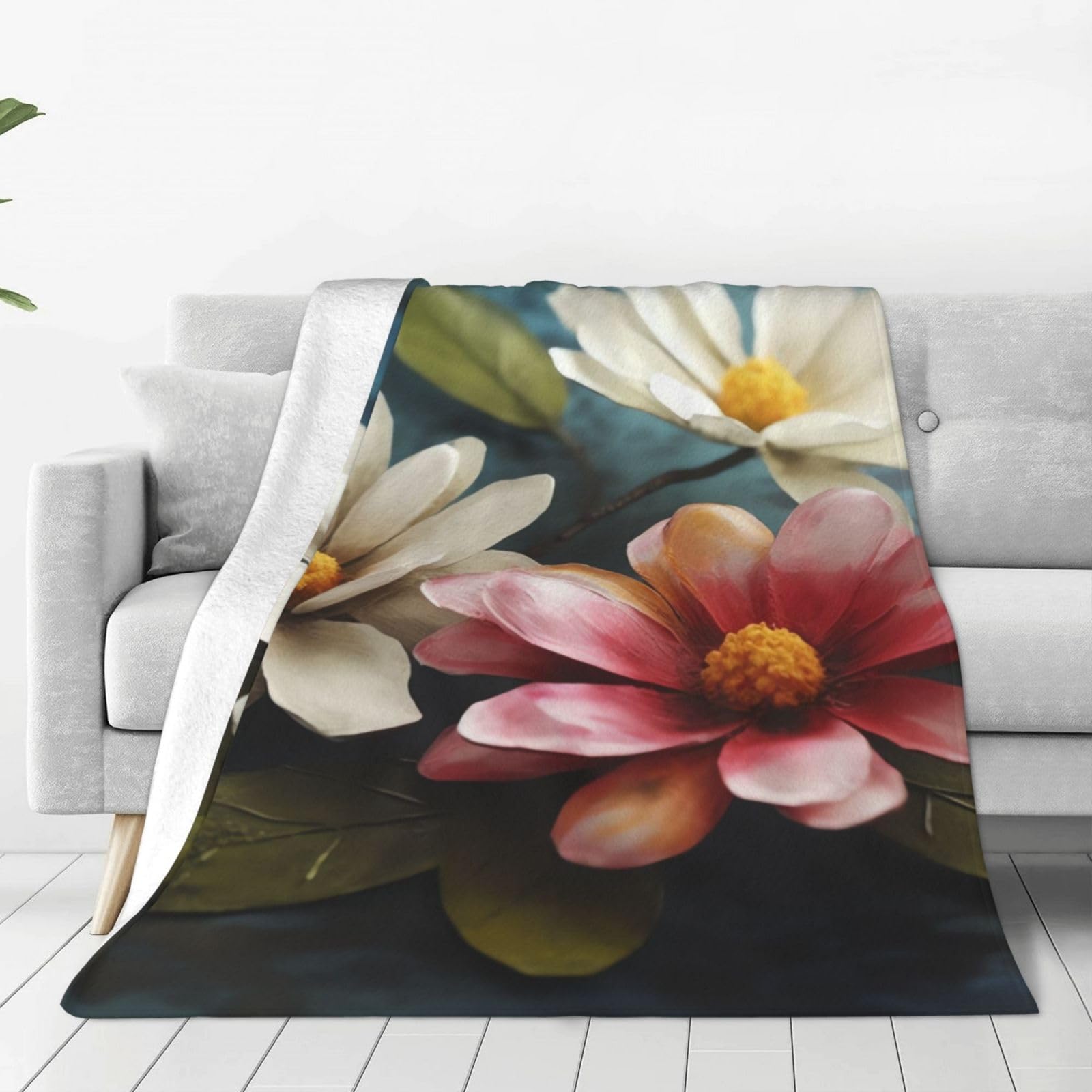 Couverture chaude en peluche fleurie, isolante, légère et respirante 127x101cm