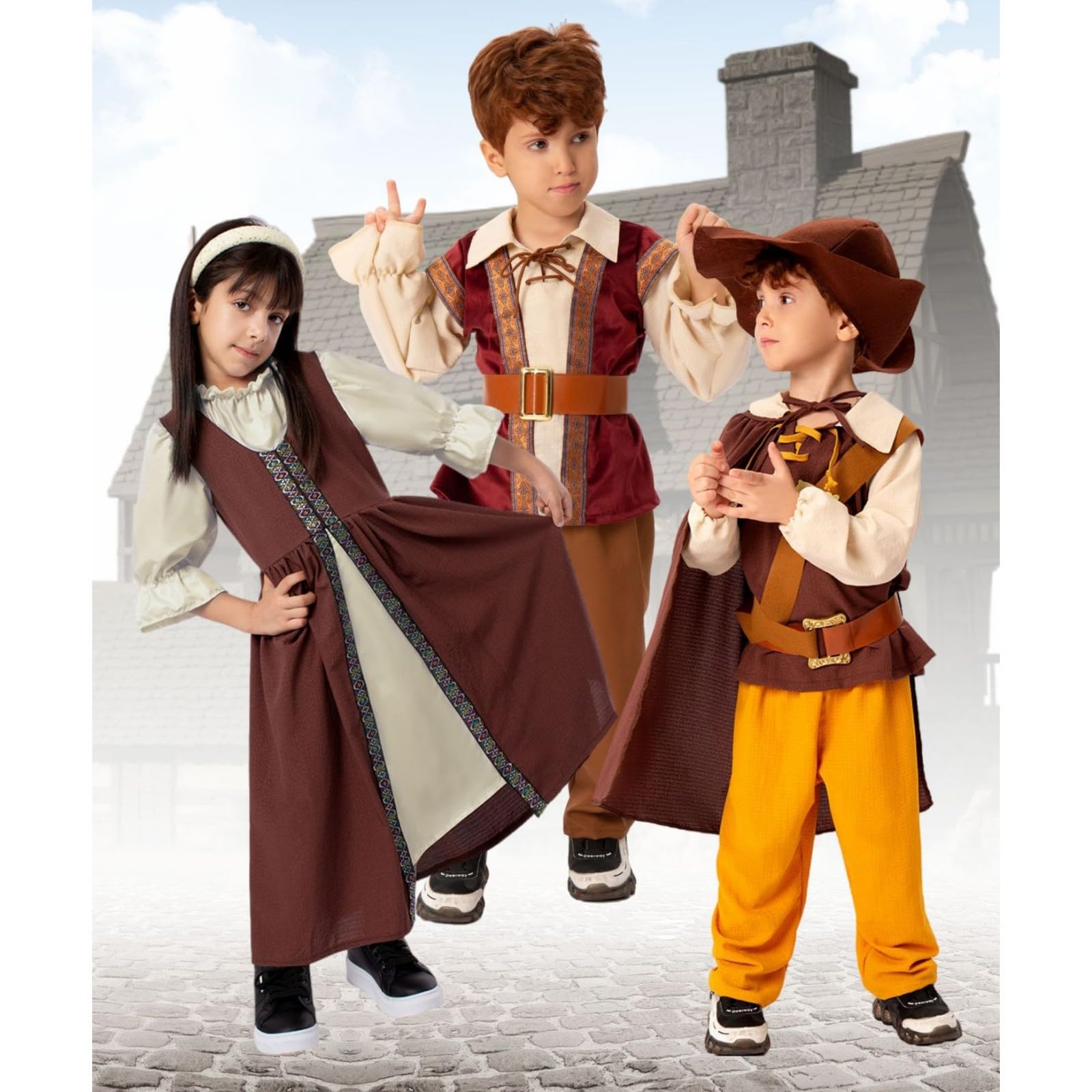 Déguisement Enfant Garçon Costume 6 Pièces Médiéval Rétro pour Fête De La Bière Carnaval Et Spectacle Tenue Traditionnelle Bavaroise Brodée pour Garçon 5 A 12 Ans Déguisement Médiéval Enfant