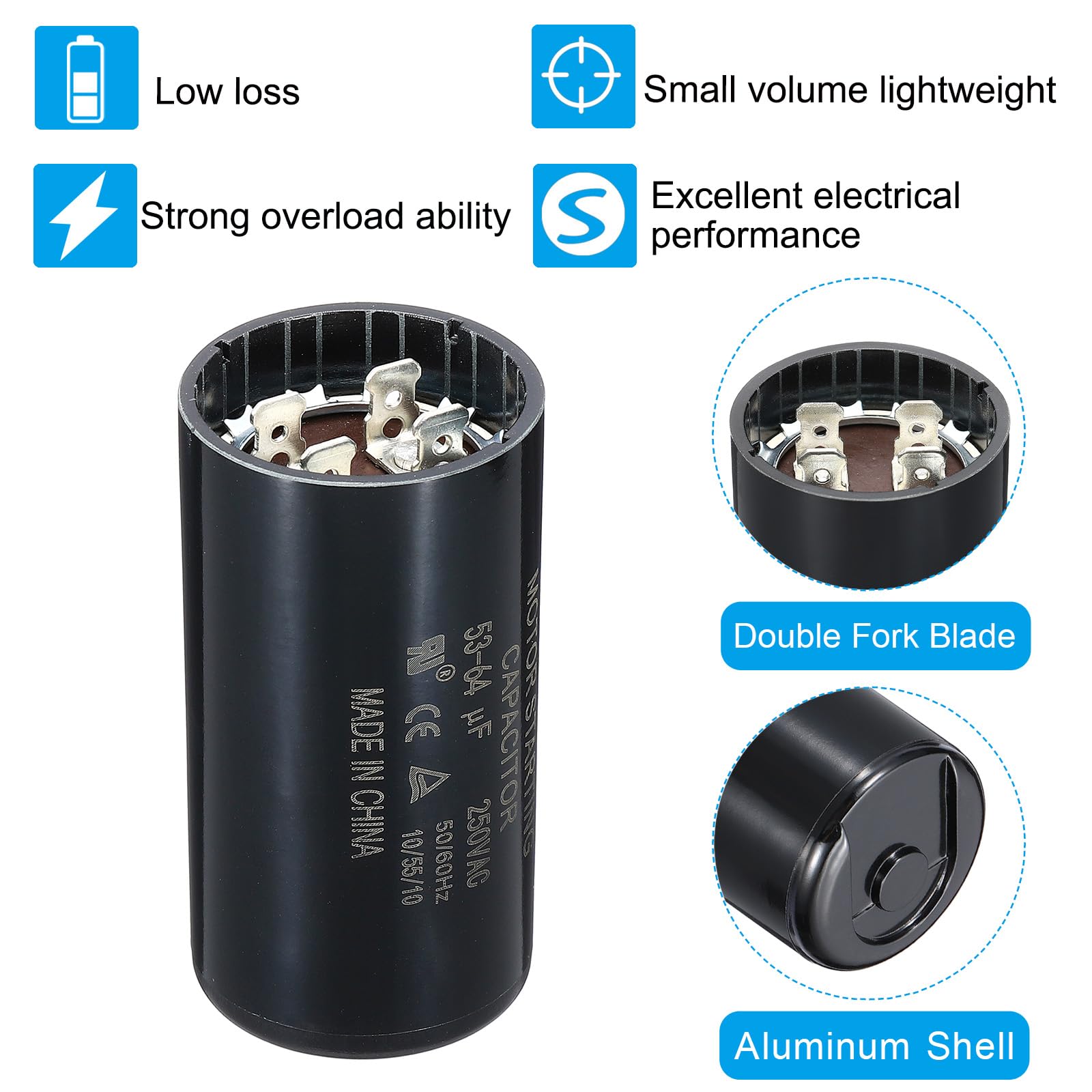TEMCo Round Start Capacitor 53-64 UF/MFD – 220-250 VAC – 50/60 Hz – Lot Of 1