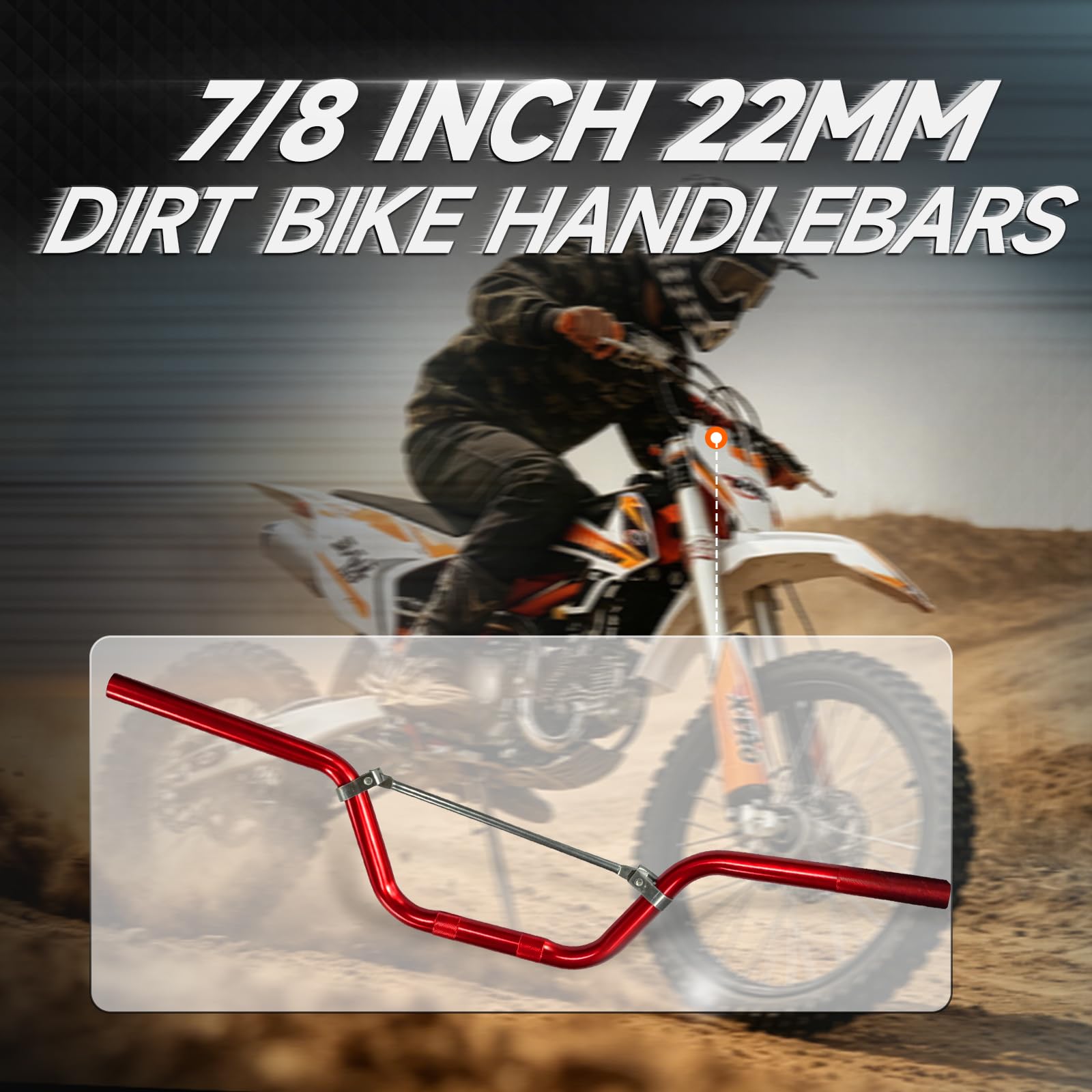 JRL Guidon moyen de 2,2 cm pour VTT, moto tout-terrain, moto tout-terrain, rouge