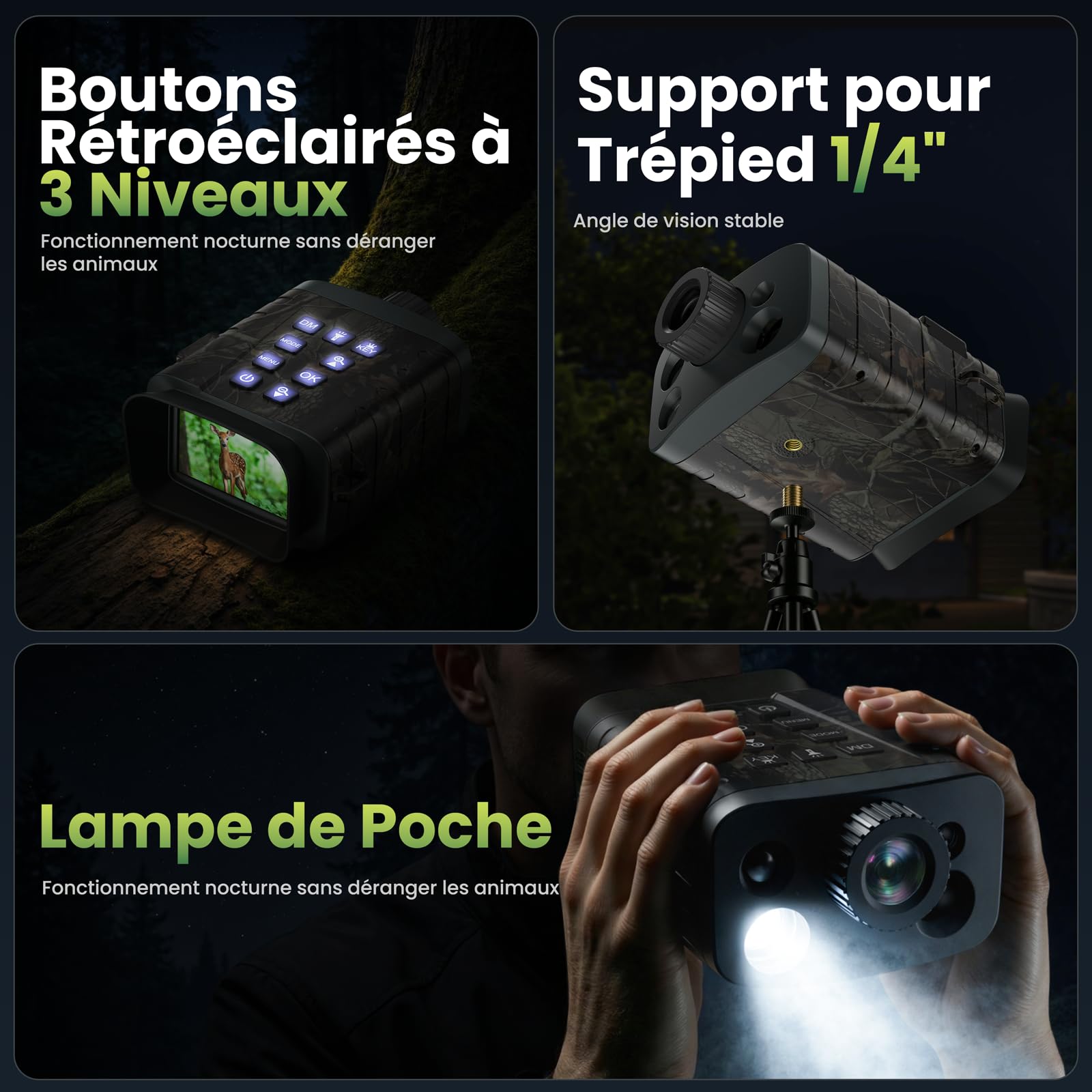 VOOPEAK Jumelles Vision Nocturne avec Télémètre – Vidéo 4K, Zoom Numérique 18X, Batterie Rechargeable 5000mAh, Carte 64Go, Télémètre 1000m & Portée 600m pour Chasse, Observation Faune