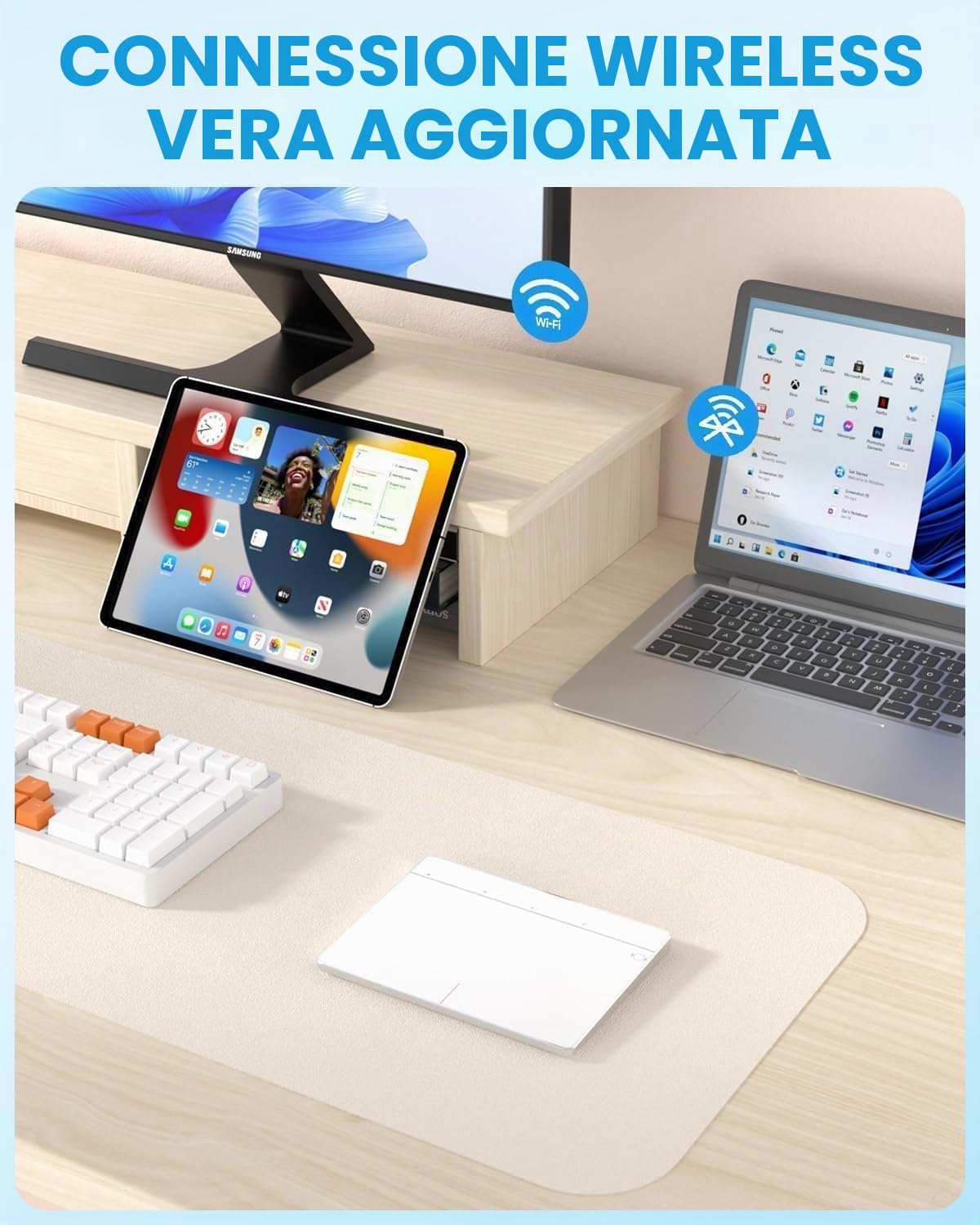 Touchpad wireless con superficie multi-touch per Macbook/Windows/Ipad Desktop/Laptop/Notebook PC (MG3 bianco)