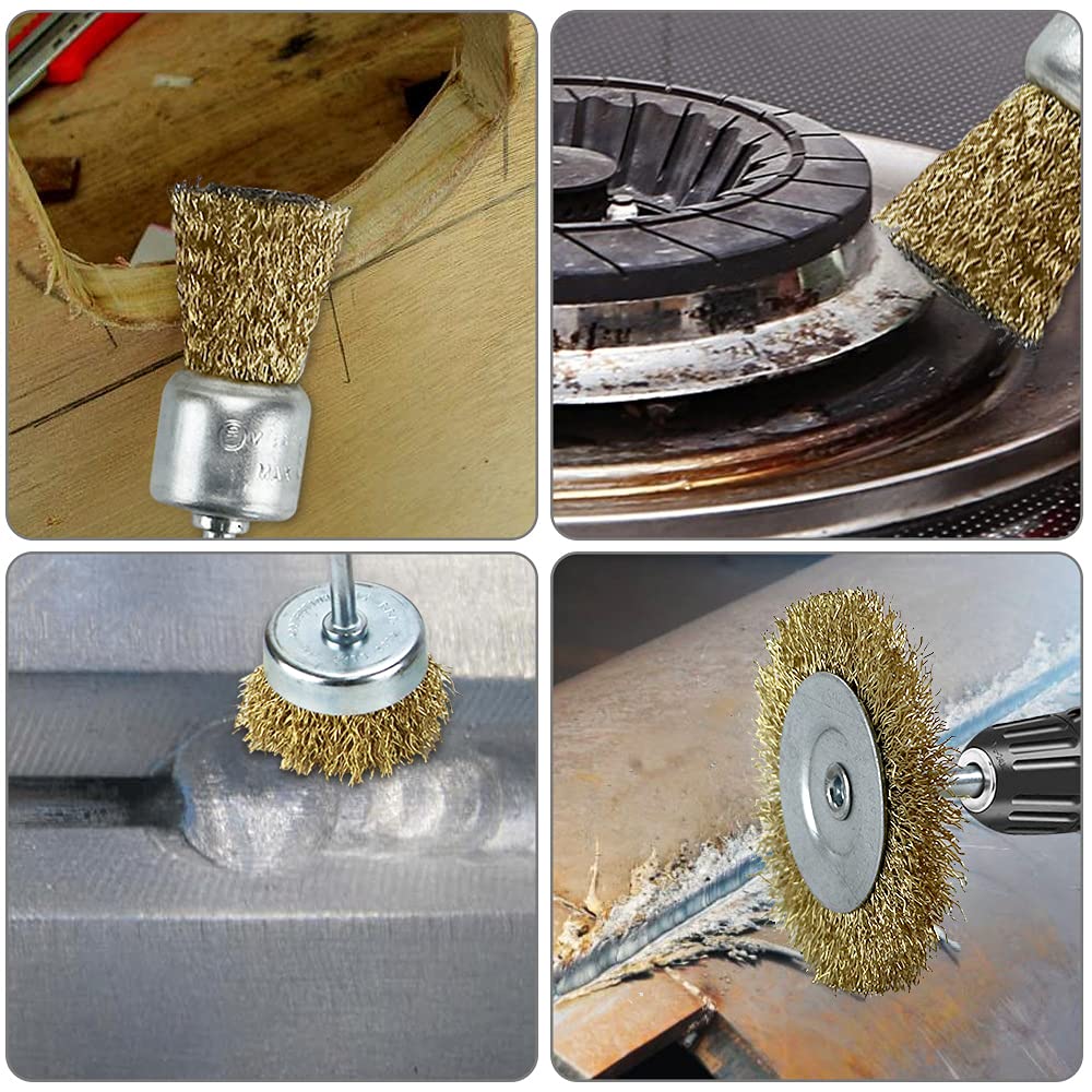 10 Pezzi Spazzole Metalliche Mini Spazzola in Ottone con Manico Curvo in Plastica Spazzola per la Pulizia per la Pulizia di Scorie di Saldatura, Sporco e Ruggine