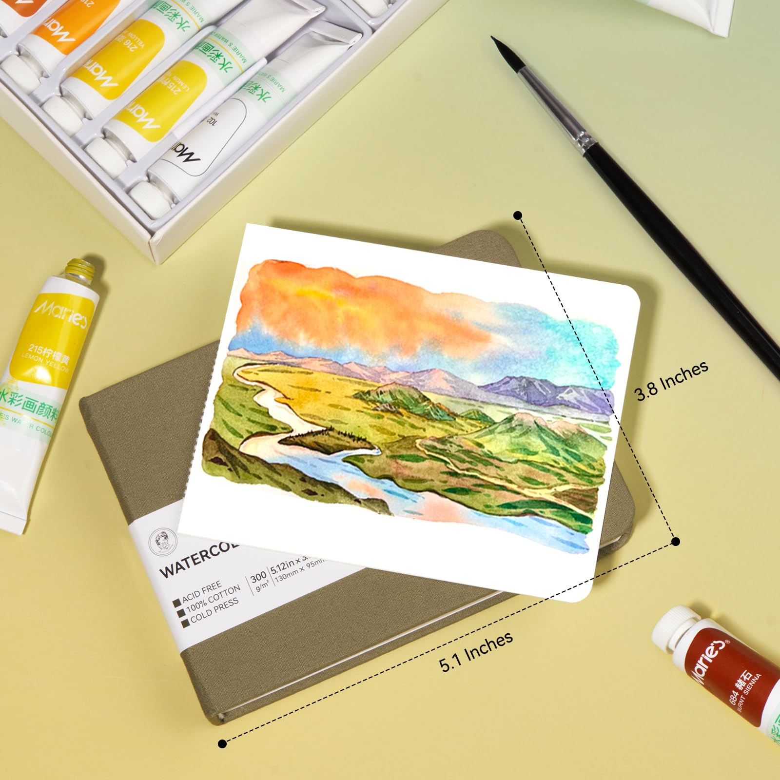 Lightwish Aquarell-Skizzenbuch – 100% Baumwolle, 300g/m², Kaltgepresst, 20 Blatt