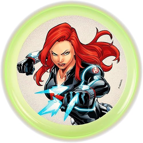 JA-RU Marvel Avengers - Disco volador que brilla en la oscuridad de 9 pulgadas (1 disco de viuda negra) Superhéroes Aqua Flyer Frisbee Disc Glider